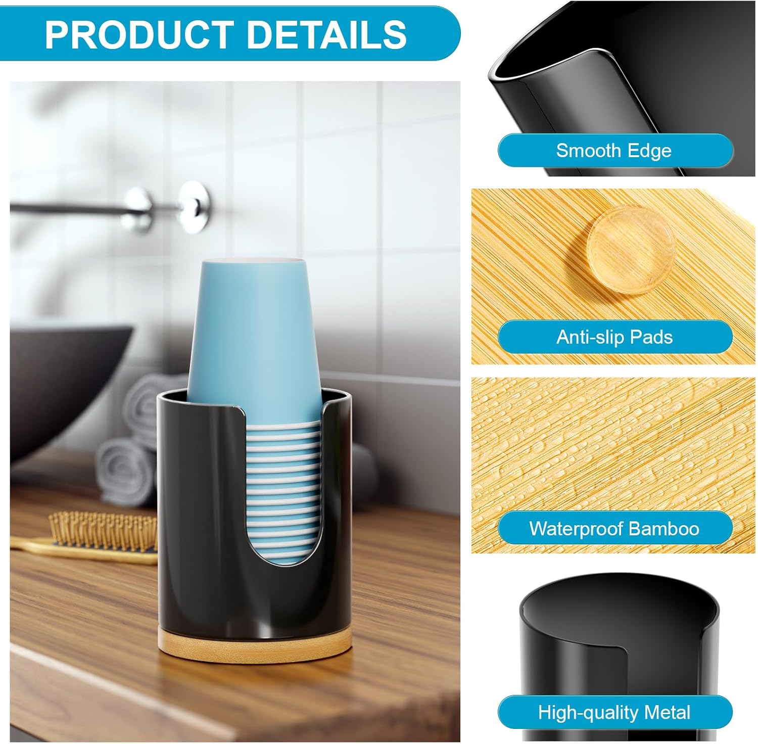 VITVITI Black Cup Dispenser for Bathroom 1