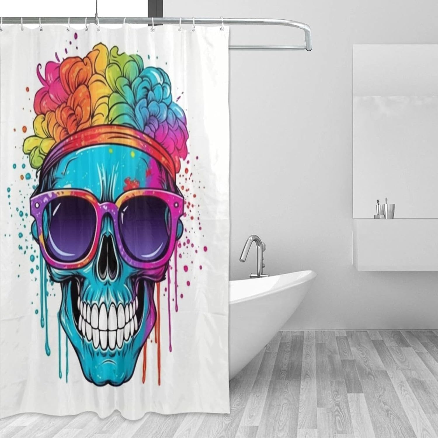 Blue Skull Flower Shower Curtain Set 72x72in 1
