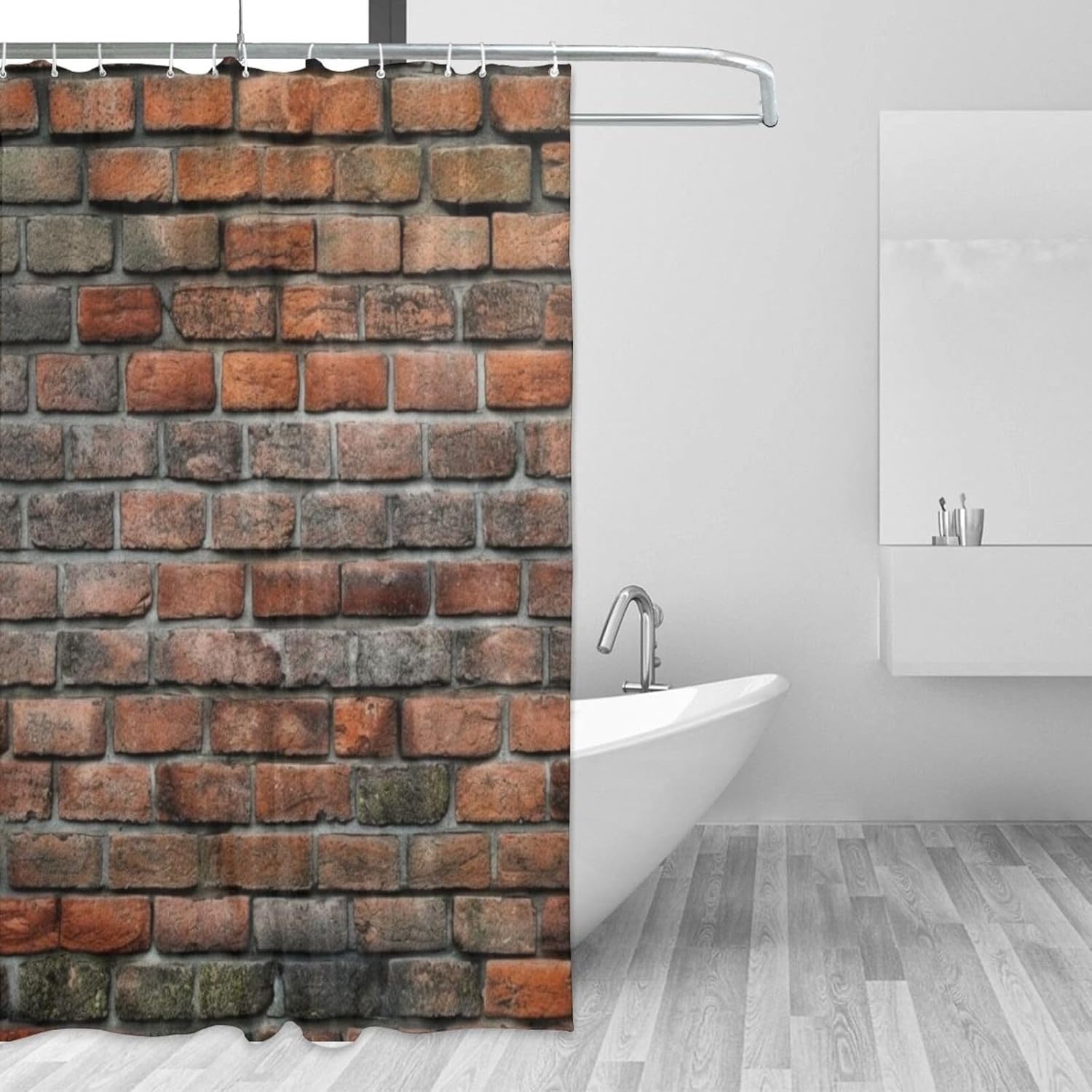 Red Brick Wall Shower Curtain Set with 12 Hooks 72x72in 1
