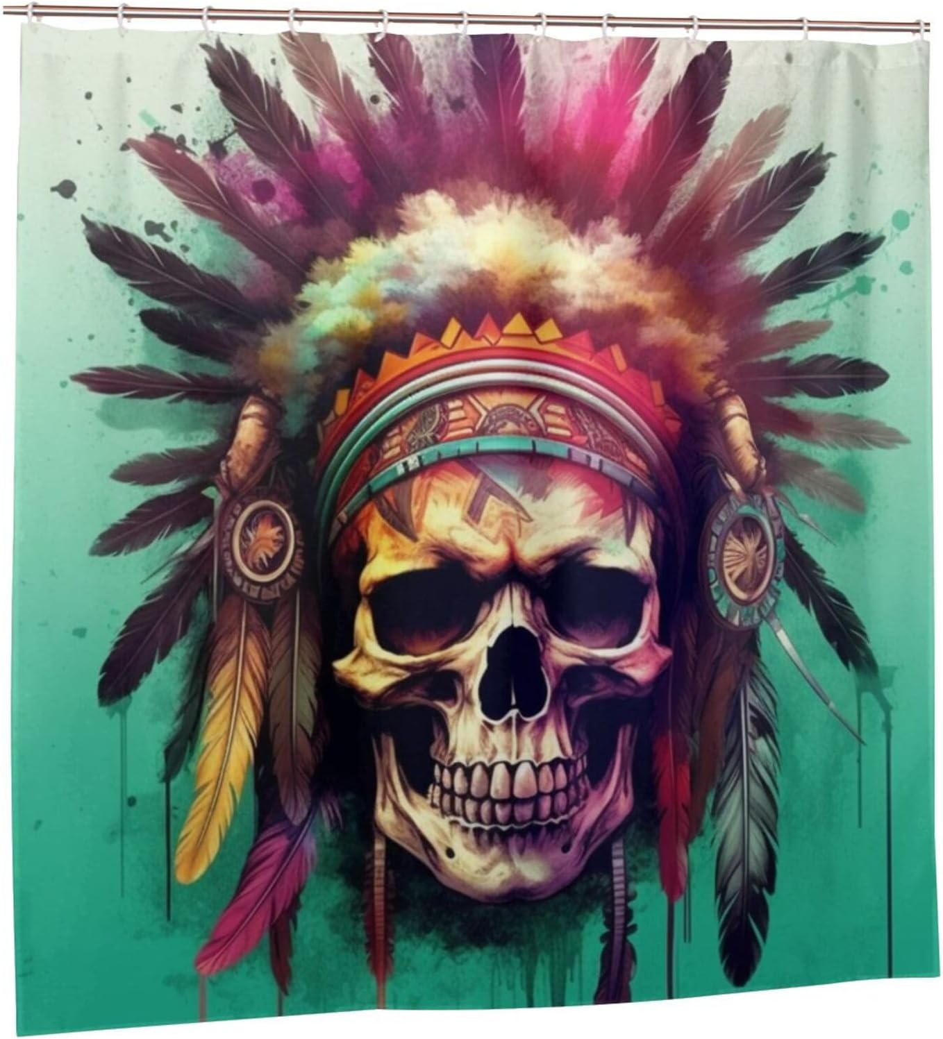 Red Feather Paint Spatter Boho Shower Curtain Set with 12 Hooks
