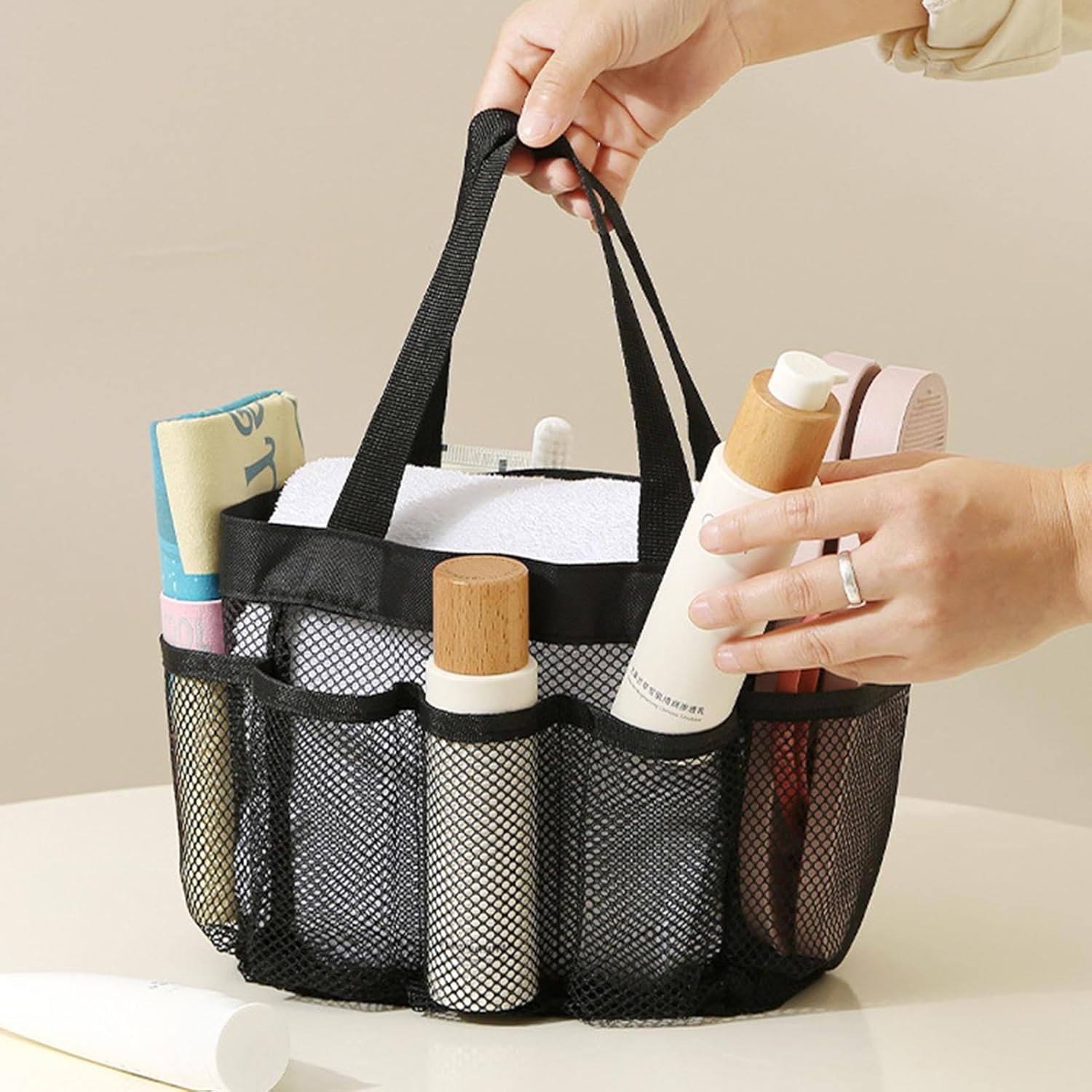 Portable Mesh Shower Bag - Large Capacity for Travel and Camping