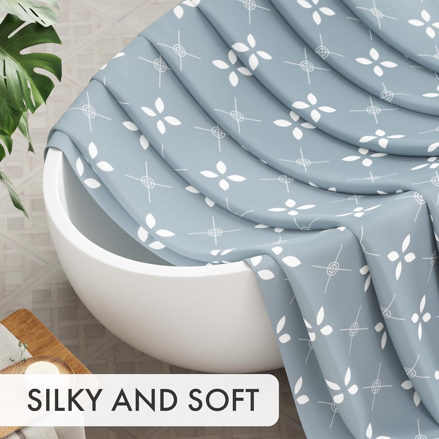 AmazerBath Blue Floral Shower Curtain Set