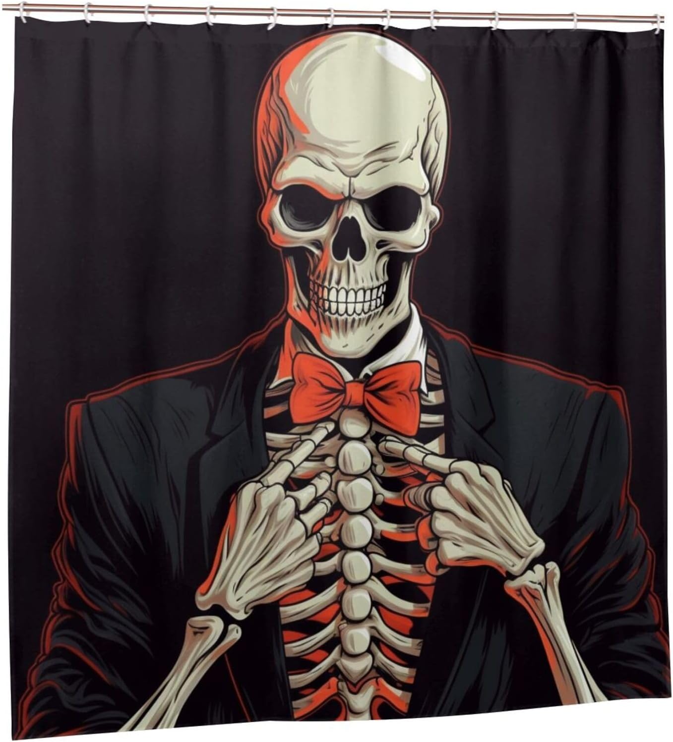 Black Suit Skeleton Shower Curtain with 12 Hooks 72x72in