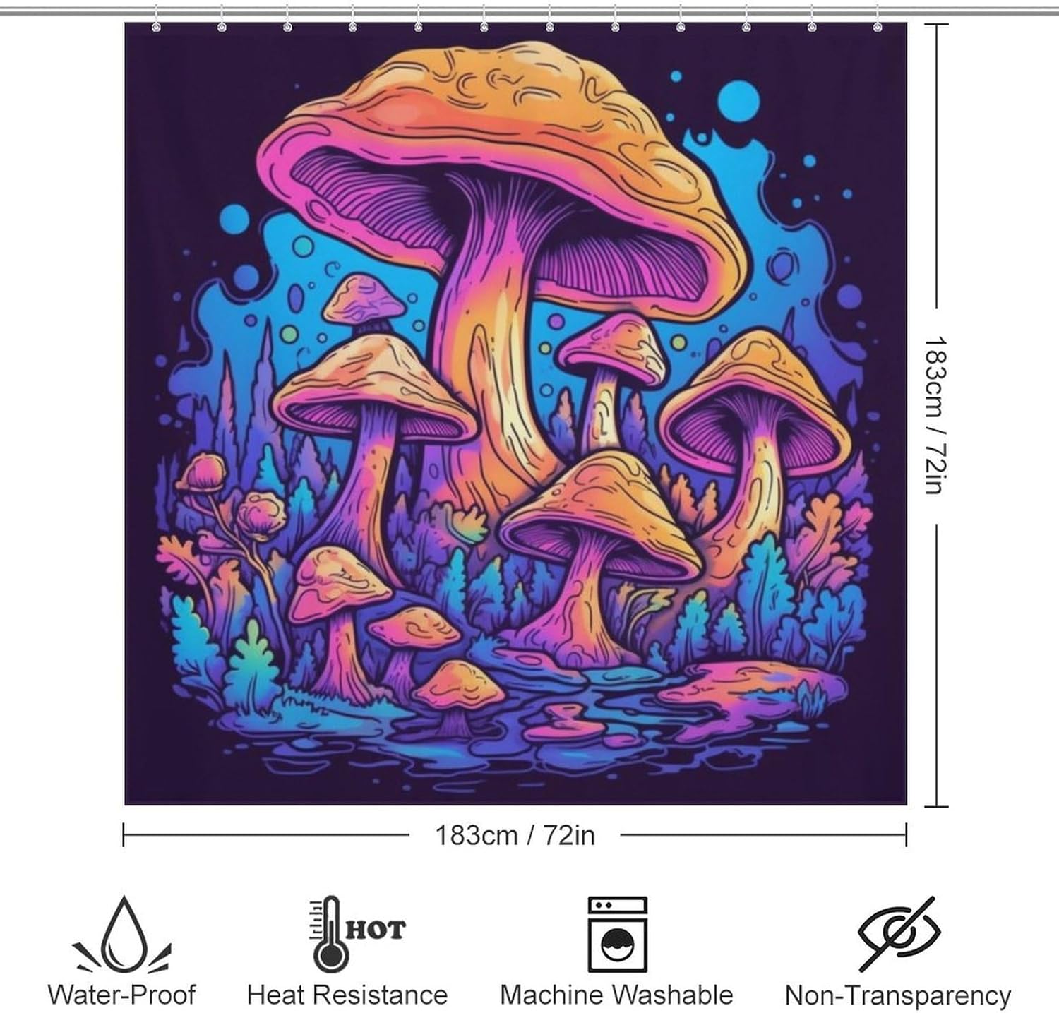 Trippy Mushroom Shower Curtain Set Red Blue Forest