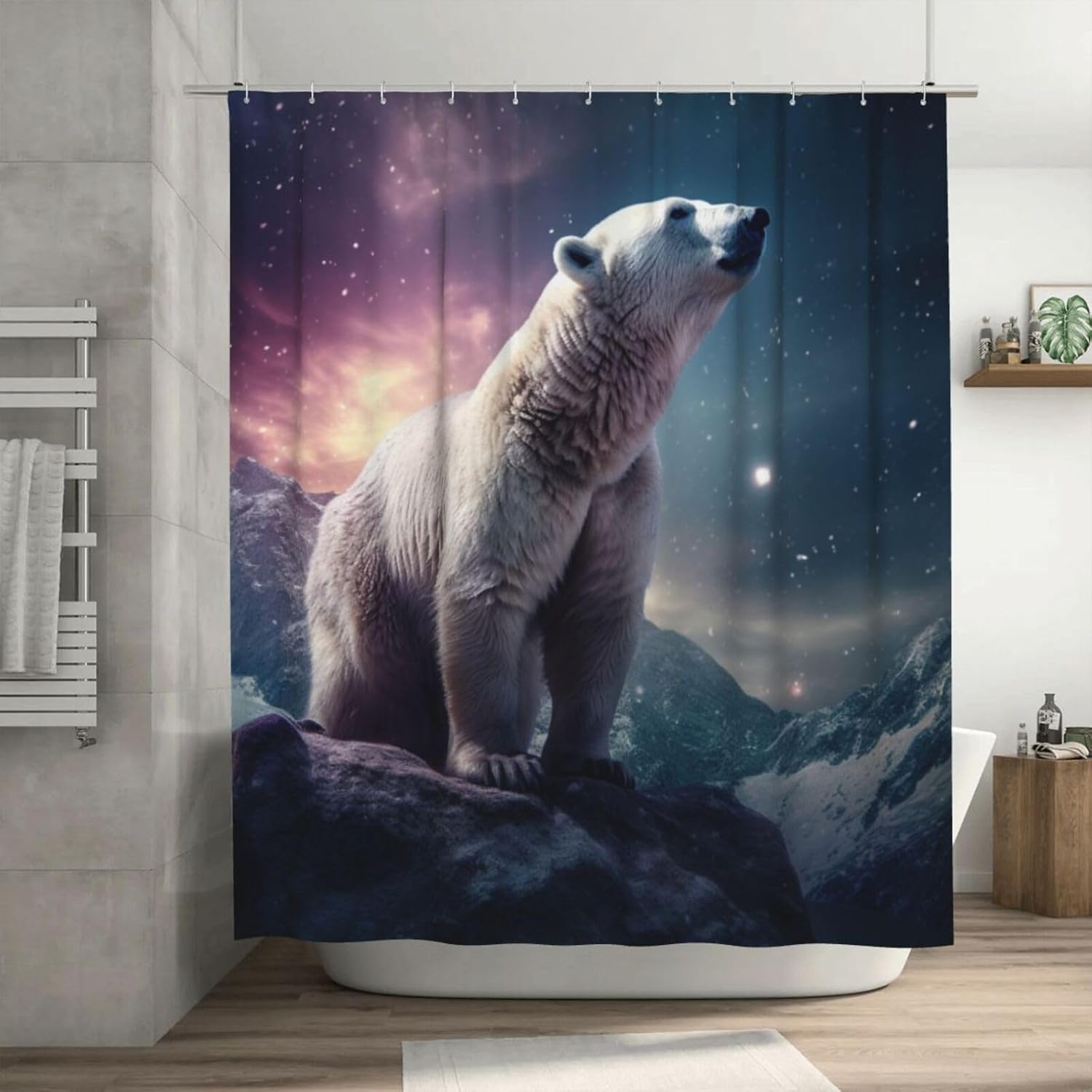 White Polar Bear Shower Curtain Set with 12 Hooks 72x72in