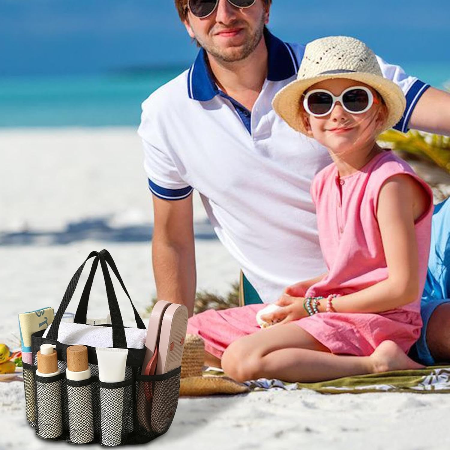 Portable Mesh Shower Bag - Large Capacity for Travel and Camping
