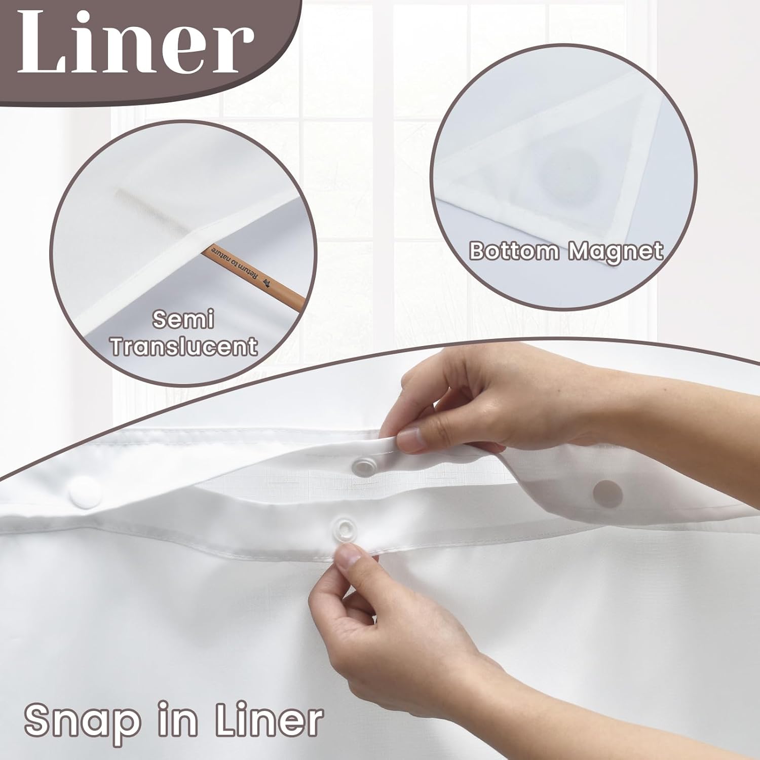 No Hook Slub Textured Shower Curtain Set - 71x74 in