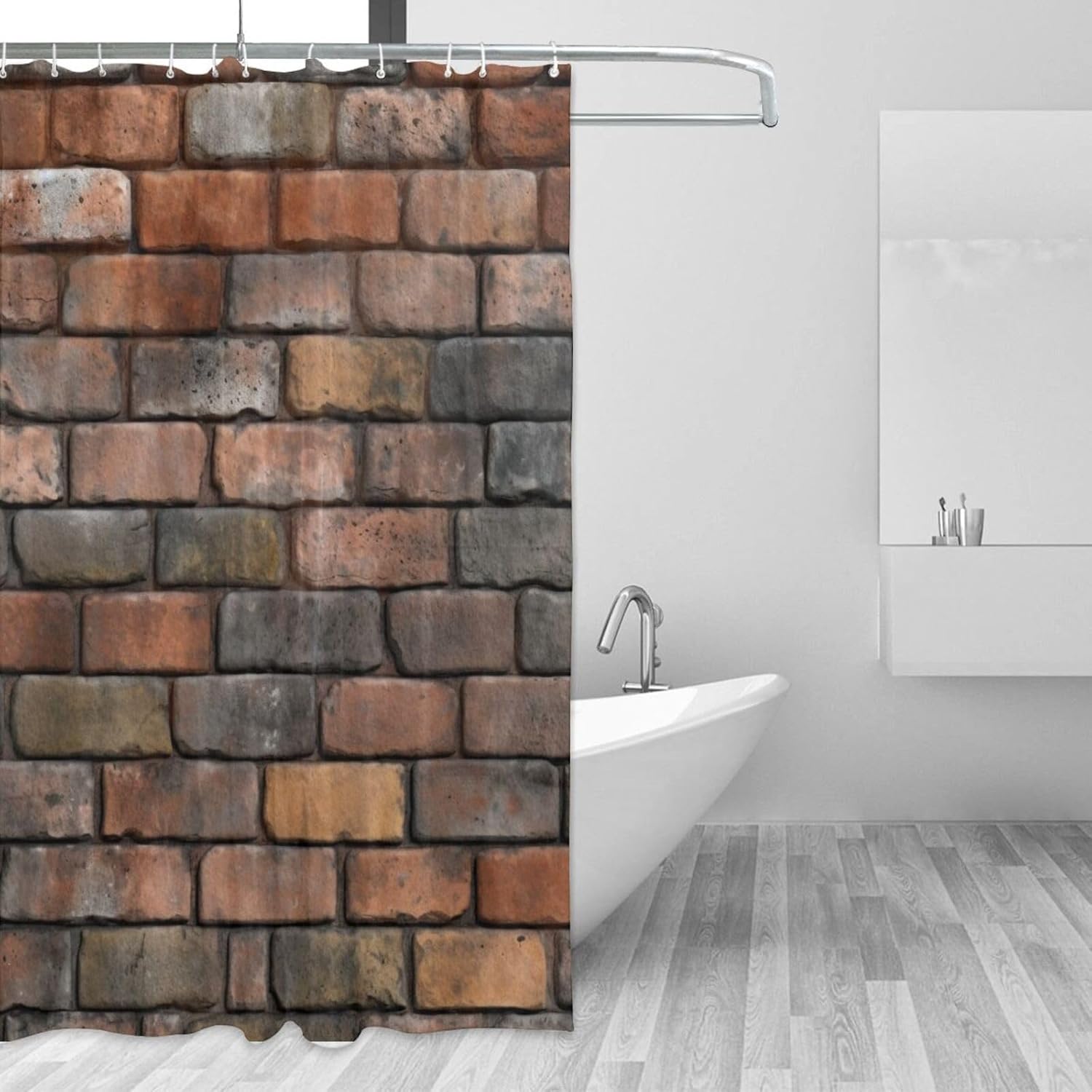 Red Brick Pattern Shower Curtain Set with 12 Hooks 72x72in