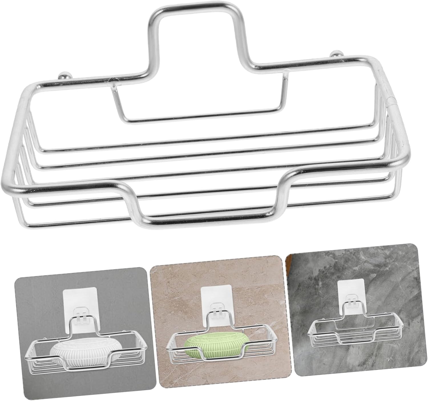 RORPOIR Wall Mounted Soap Holder No Drilling Stainless Steel Drainable Dish