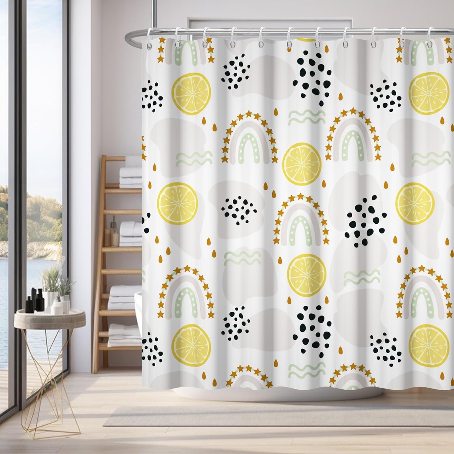 Renaiss 72x72 Inches Boho Rainbow Shower Curtain with Hooks