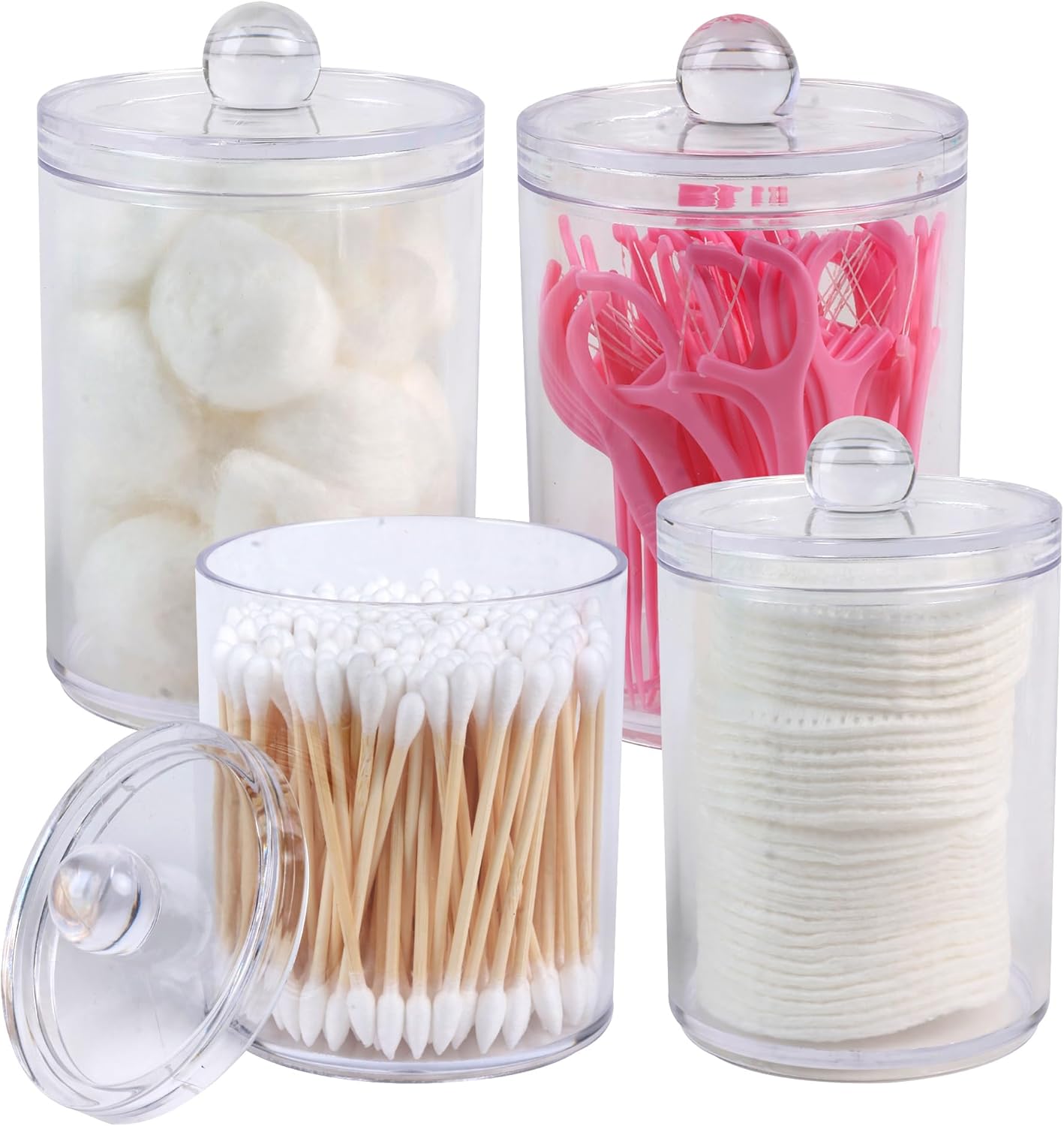 2 Pack Acrylic Q-Tip Holder Dispenser with Labels 10 and 12 Oz