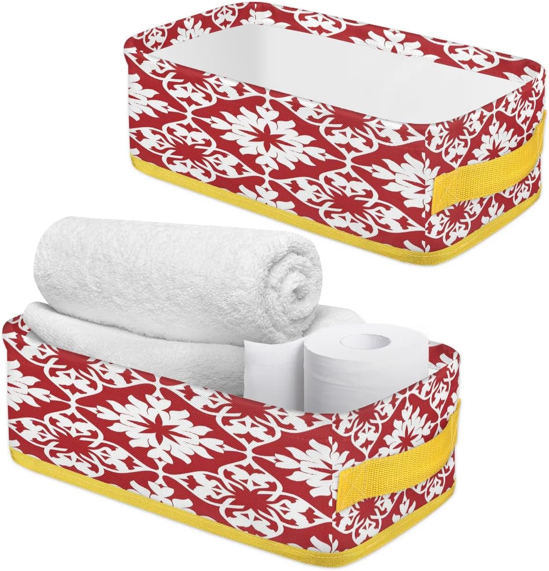 Mexican Tile Toilet Tank Topper Paper Basket with Handle Red