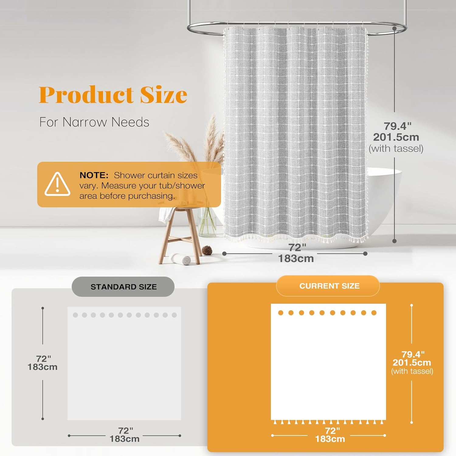 BTTN Boho Farmhouse Shower Curtain Set Gray 72x78 Inches