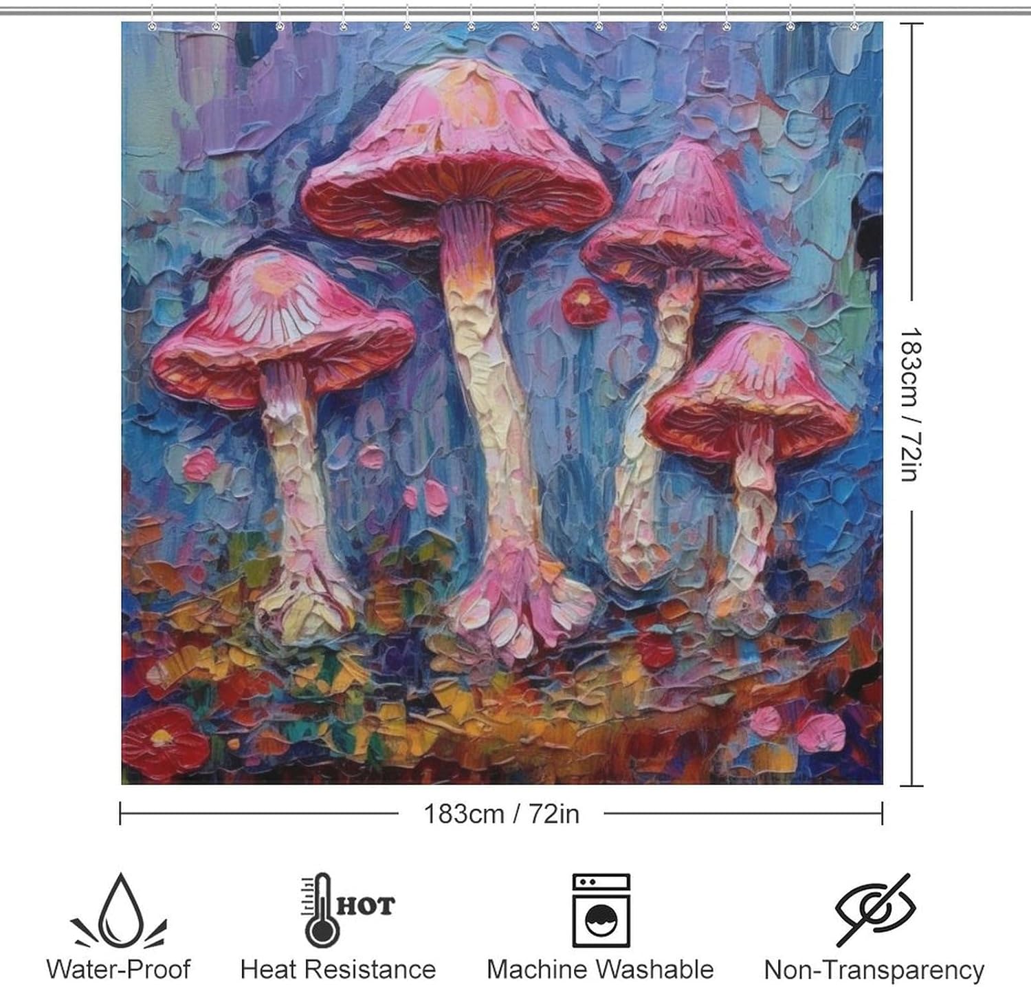 Mushroom Pattern Shower Curtain Set with 12 Hooks 72x72in
