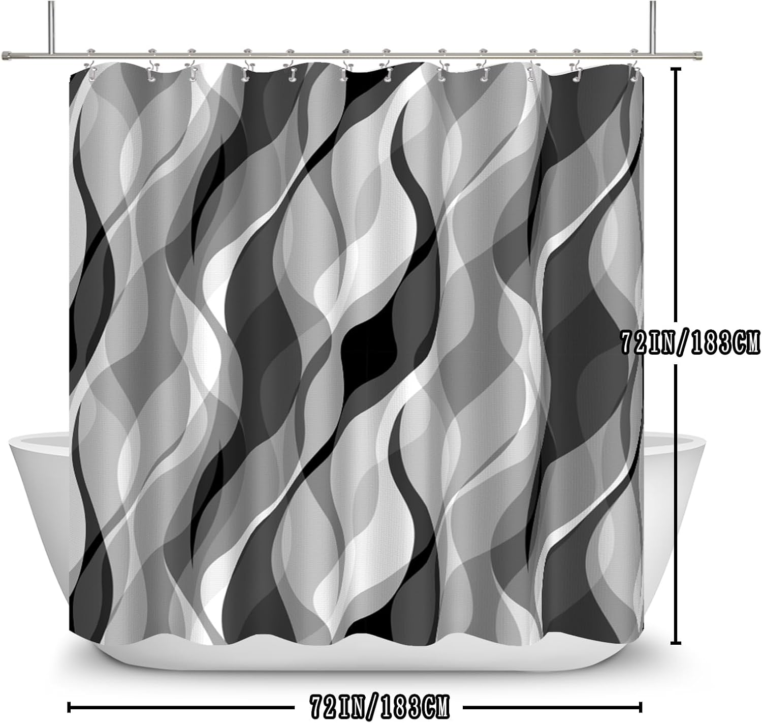 Grey Black Modern 3 in 1 Shower Curtain Set