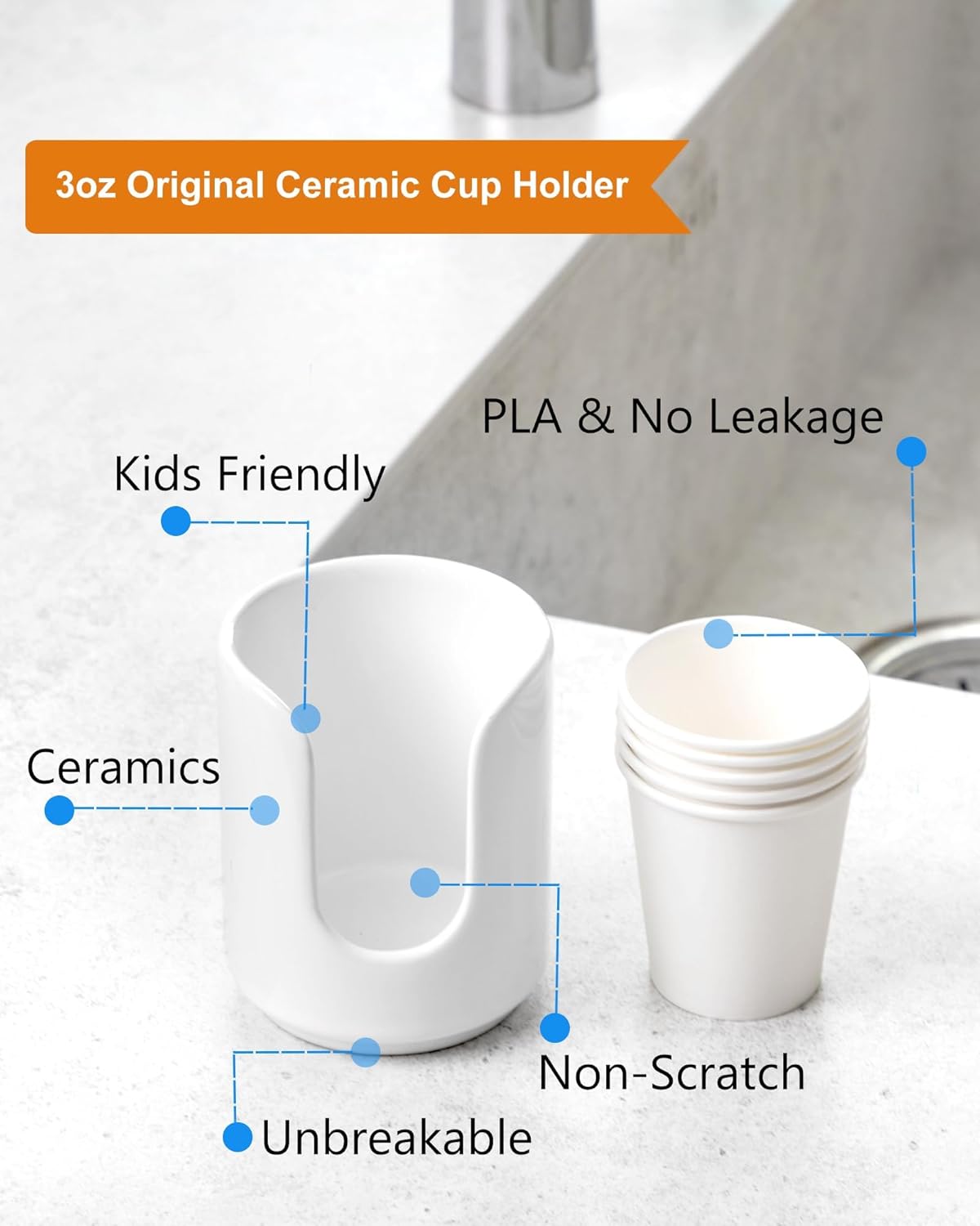 Viosuniu 3 oz Ceramic Cup Dispenser with 5 PLA Cups White