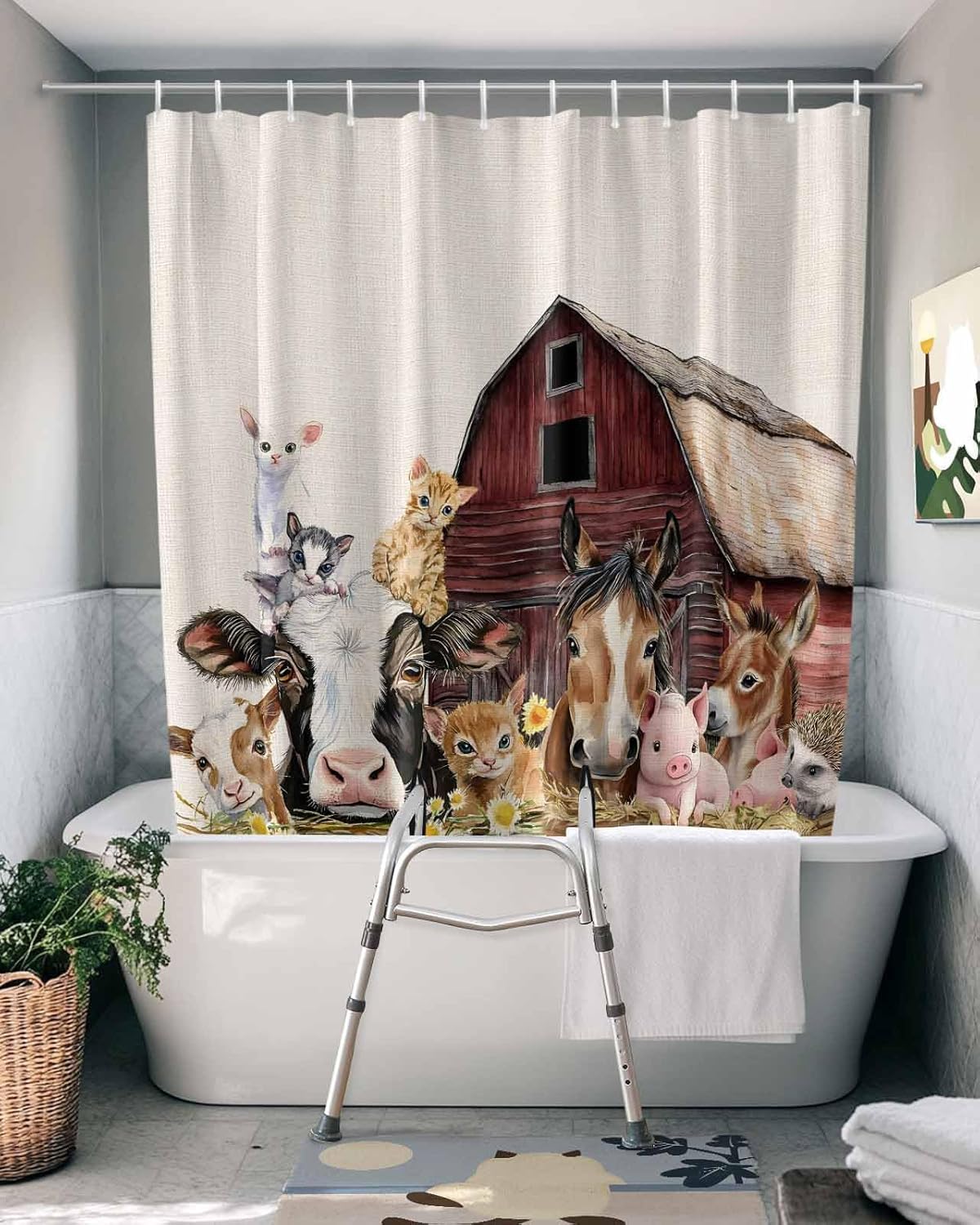 Split Shower Curtain with Hooks for Transfer Bench and Bath Tub