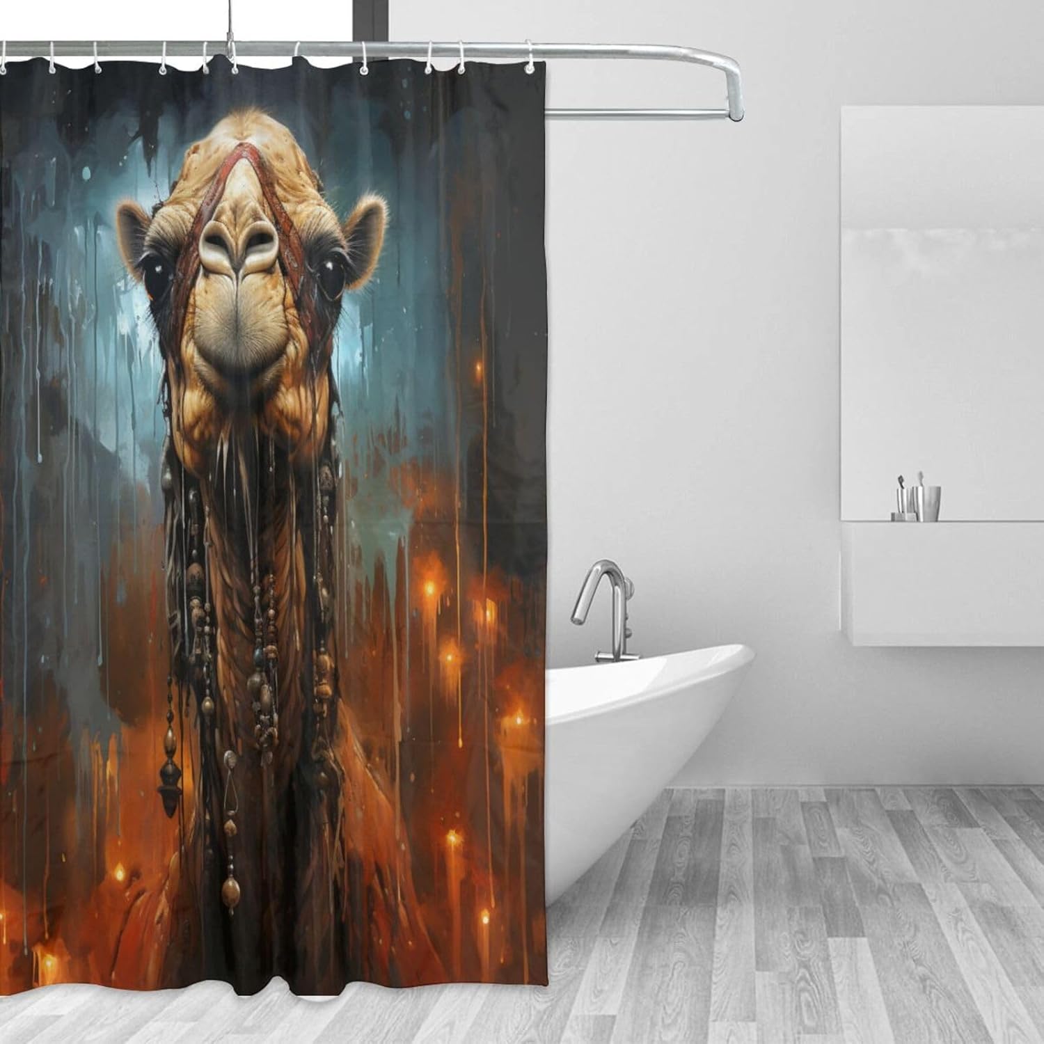 Boho Blue Paint Animal Shower Curtain Set with 12 Hooks