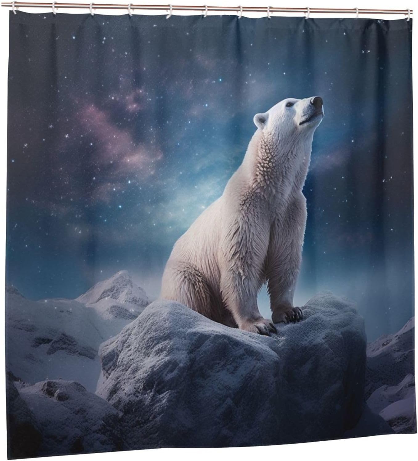 White Polar Bear Shower Curtain Set with 12 Hooks 72x72in 1