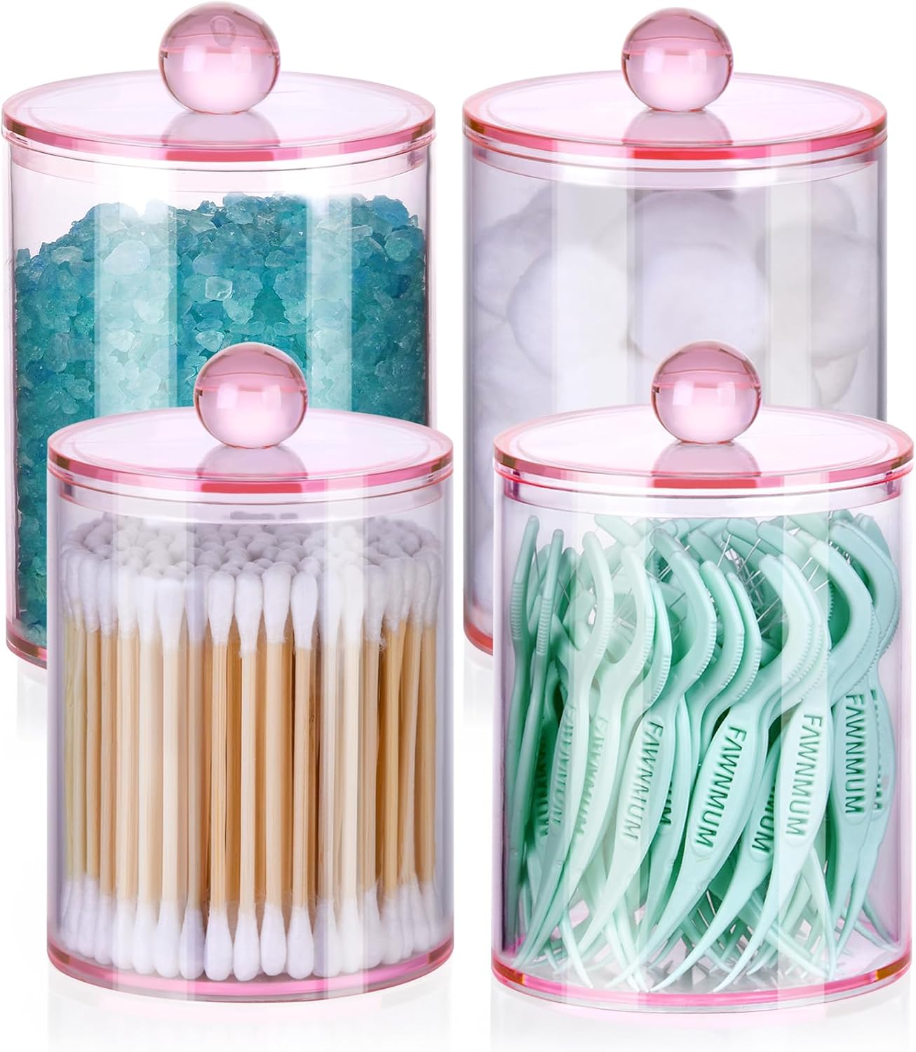 4 Pack Bathroom Canister Set with Lids - Pink
