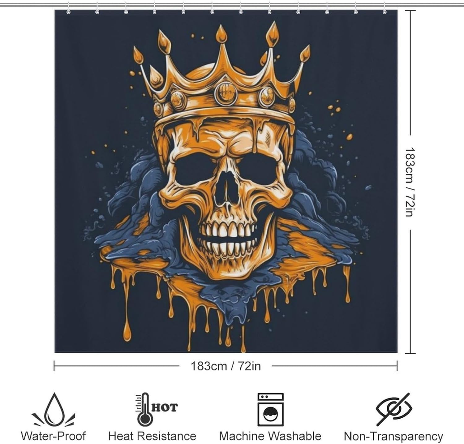 Golden Skull King Shower Curtain Set 72x72in