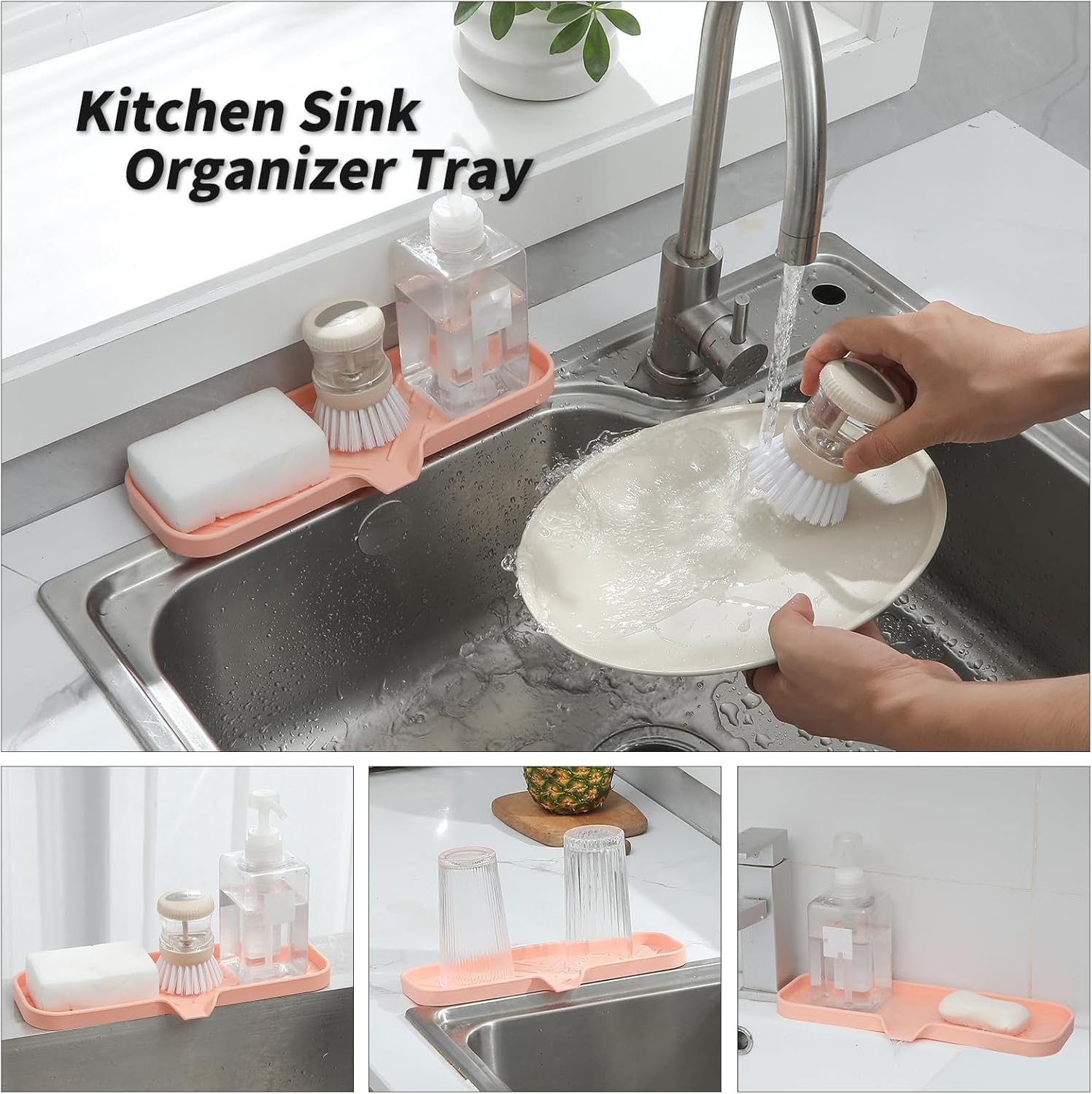 MicoYang Silicone Soap Dish with Drain Spout - 12x4 Inch Pink