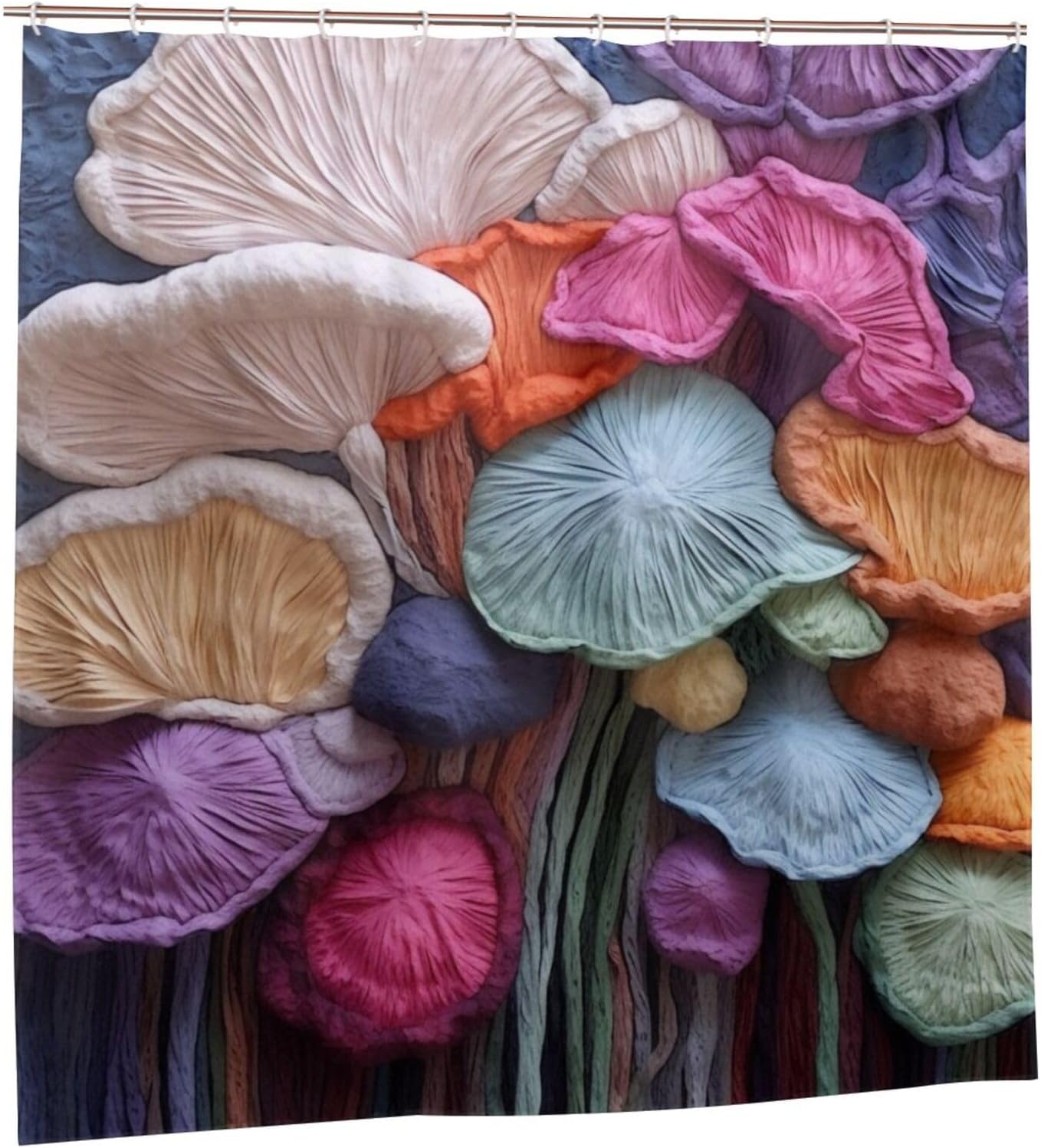 Red Blue Mushroom Shower Curtain Set with 12 Hooks 72x72in