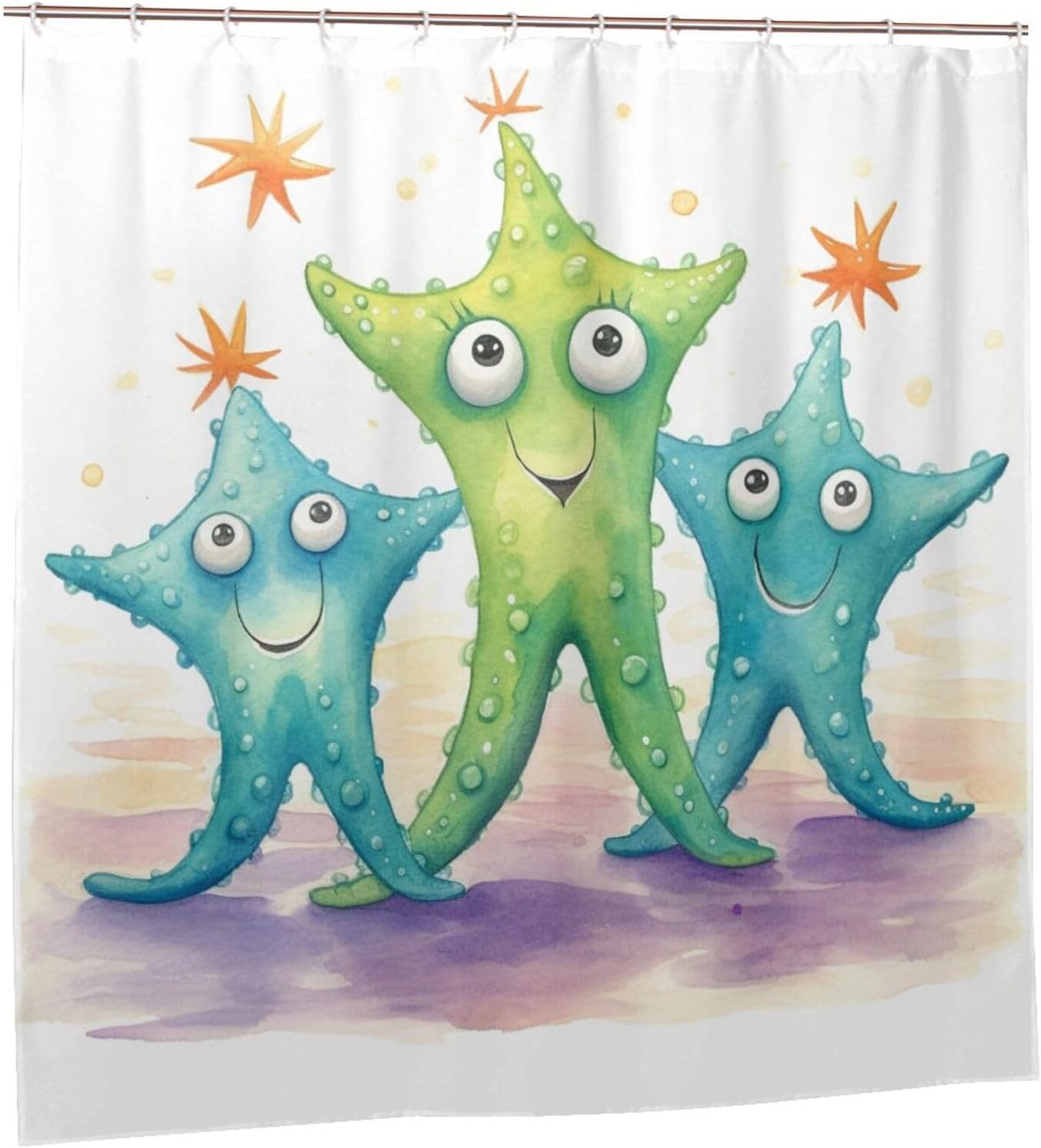 Blue Green Starfish Shower Curtain Set 72x72in