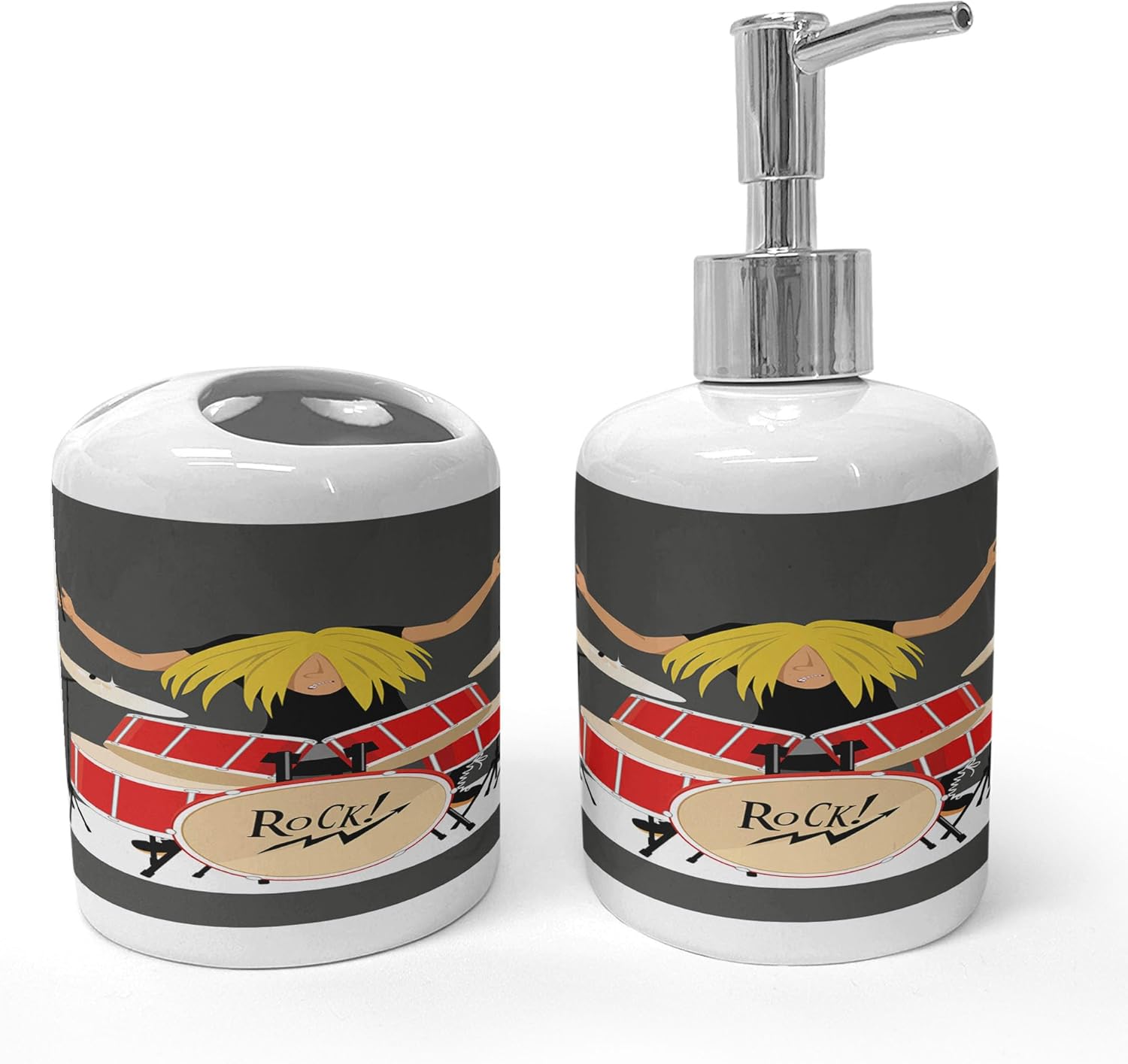 Ambesonne Drums Soap Dispenser and Toothbrush Holder Set