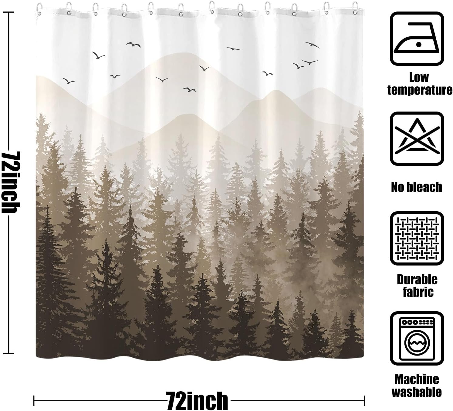 Aipon Brown Misty Forest Shower Curtain Set