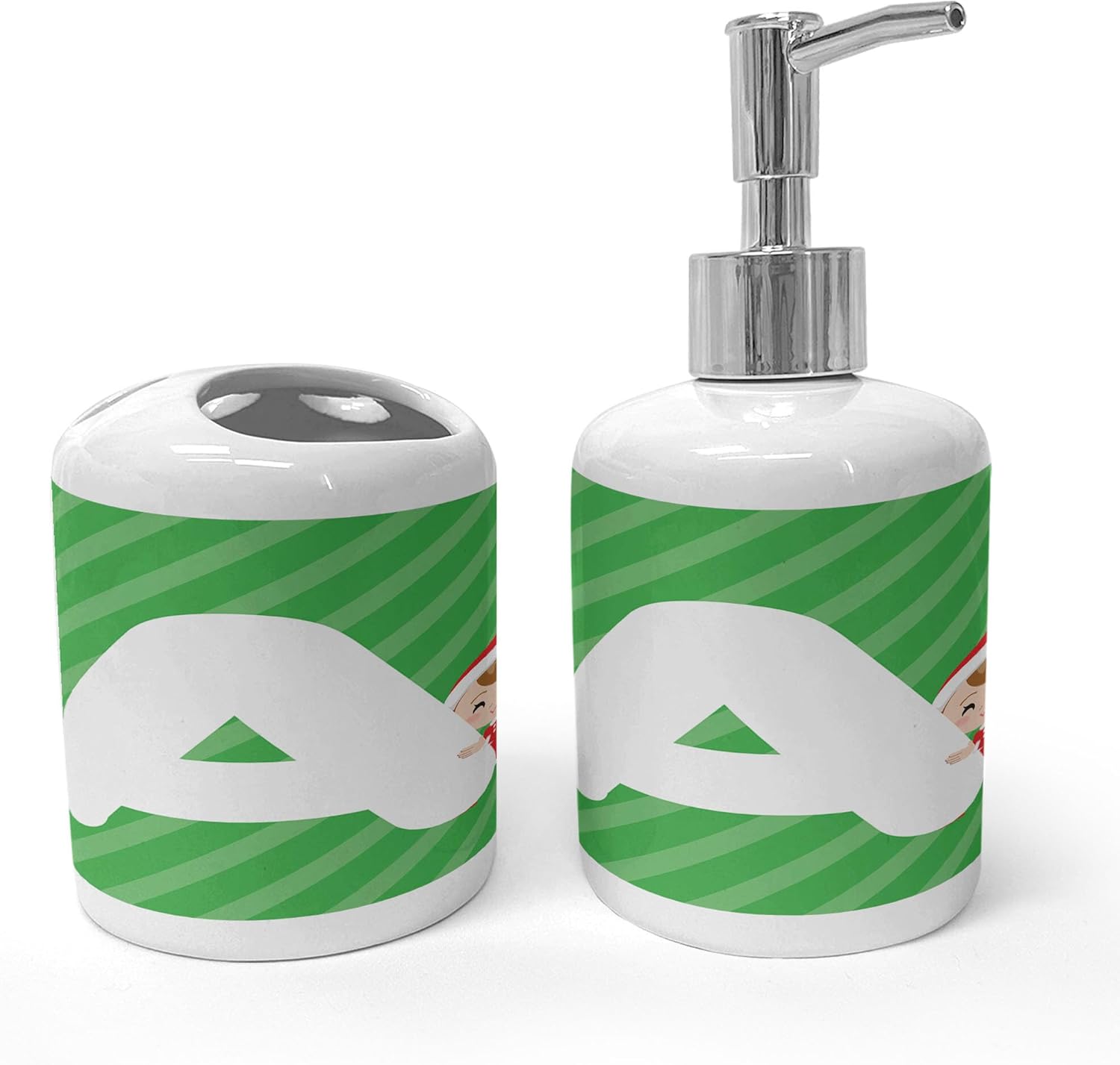 Ambesonne Christmas Alphabet Soap Dispenser Toothbrush Holder Set