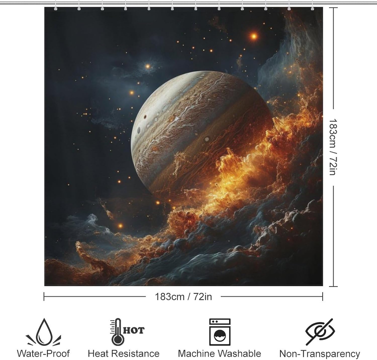 Flame Planet Shower Curtain Set 72x72in with 12 Hooks