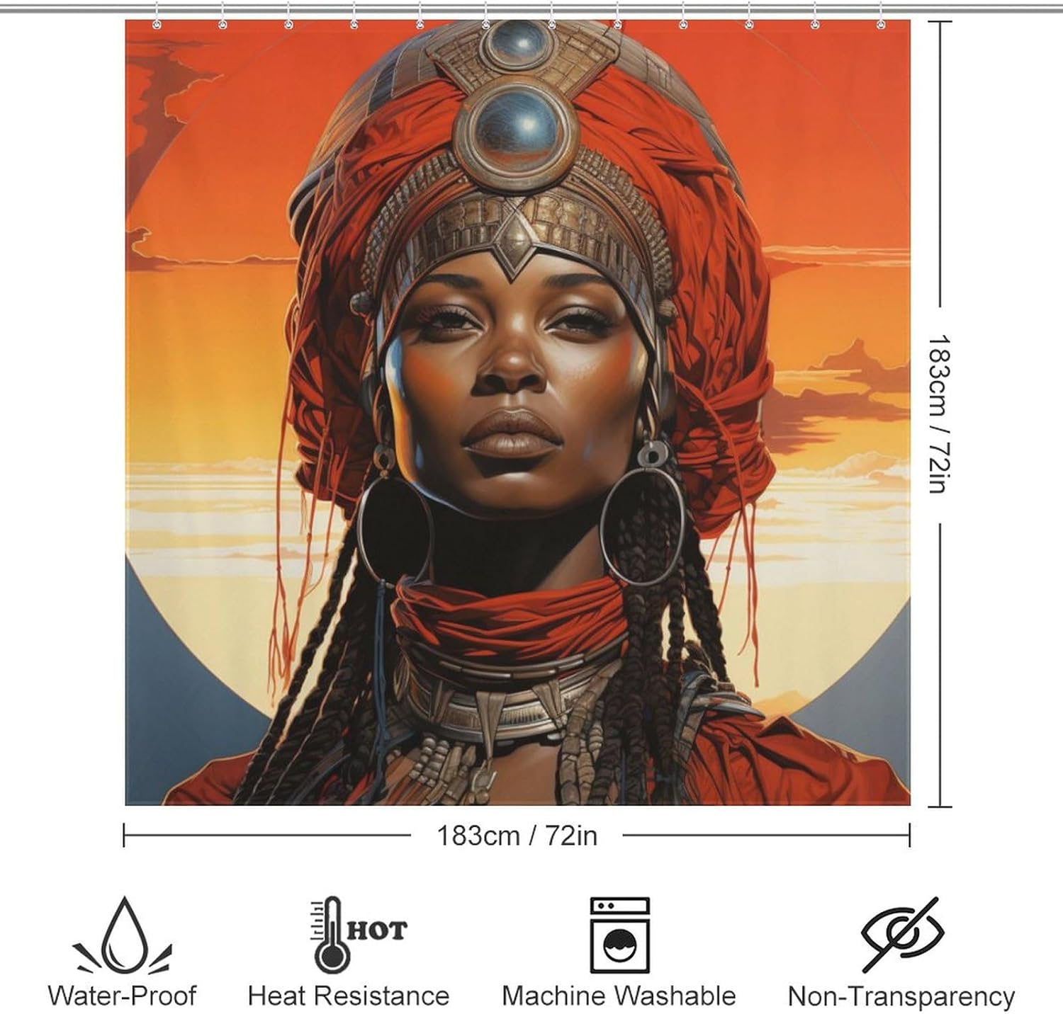 TIYAANDSY Boho Black Girl Shower Curtain Set with 12 Hooks 72x72in