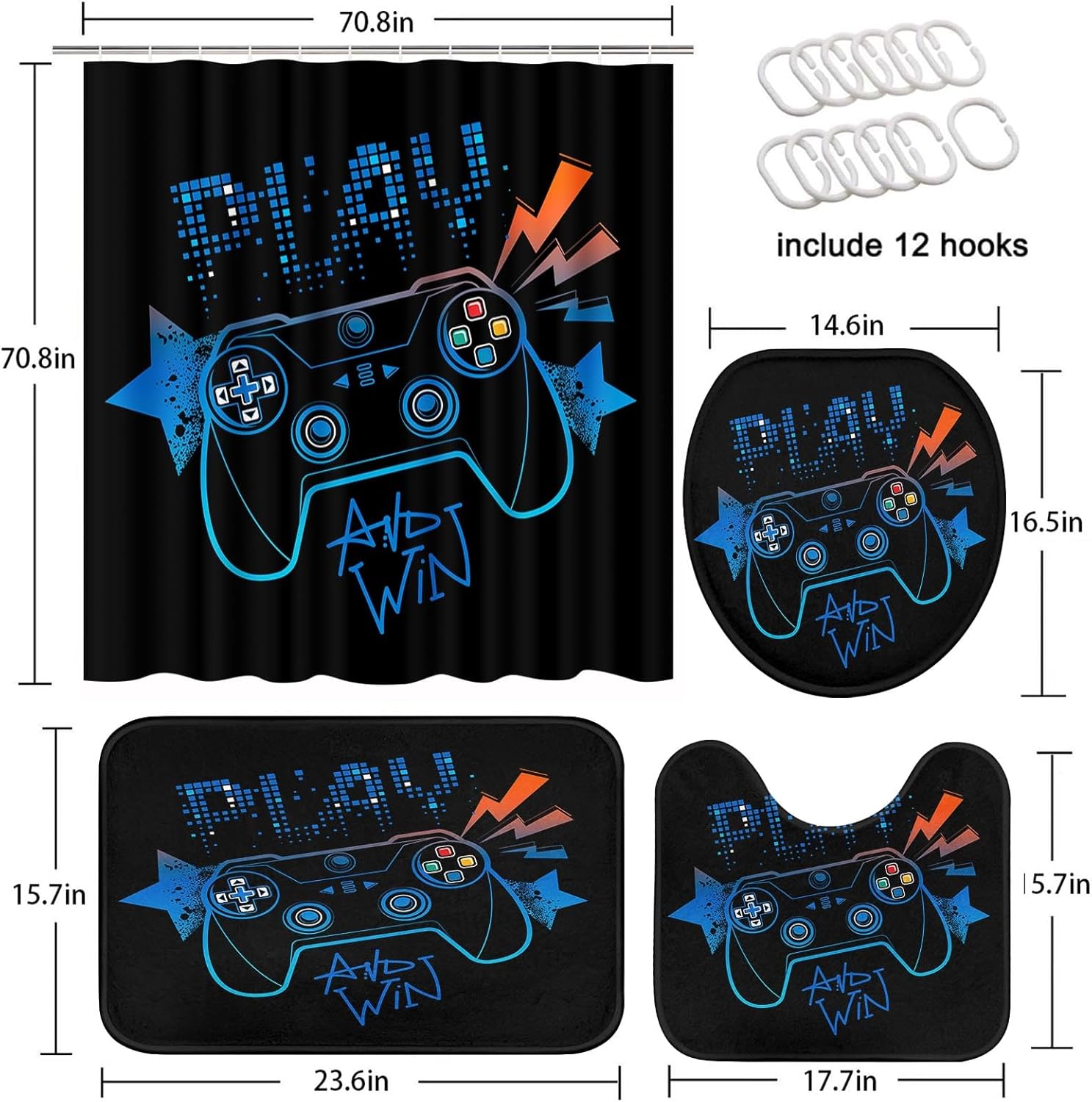 Arttown Blue Orange Gamepad Bathroom Set 4 Pcs