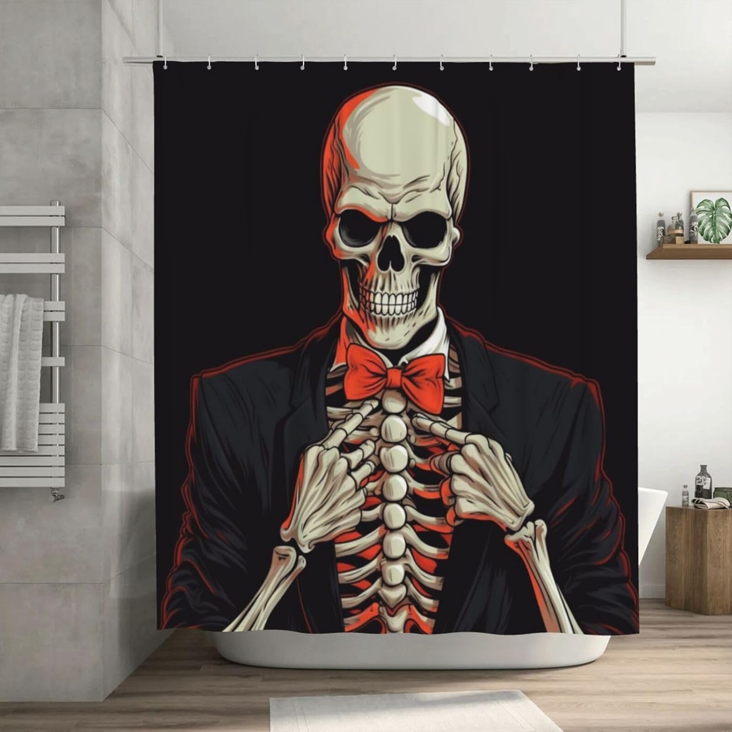 Black Suit Skeleton Shower Curtain with 12 Hooks 72x72in