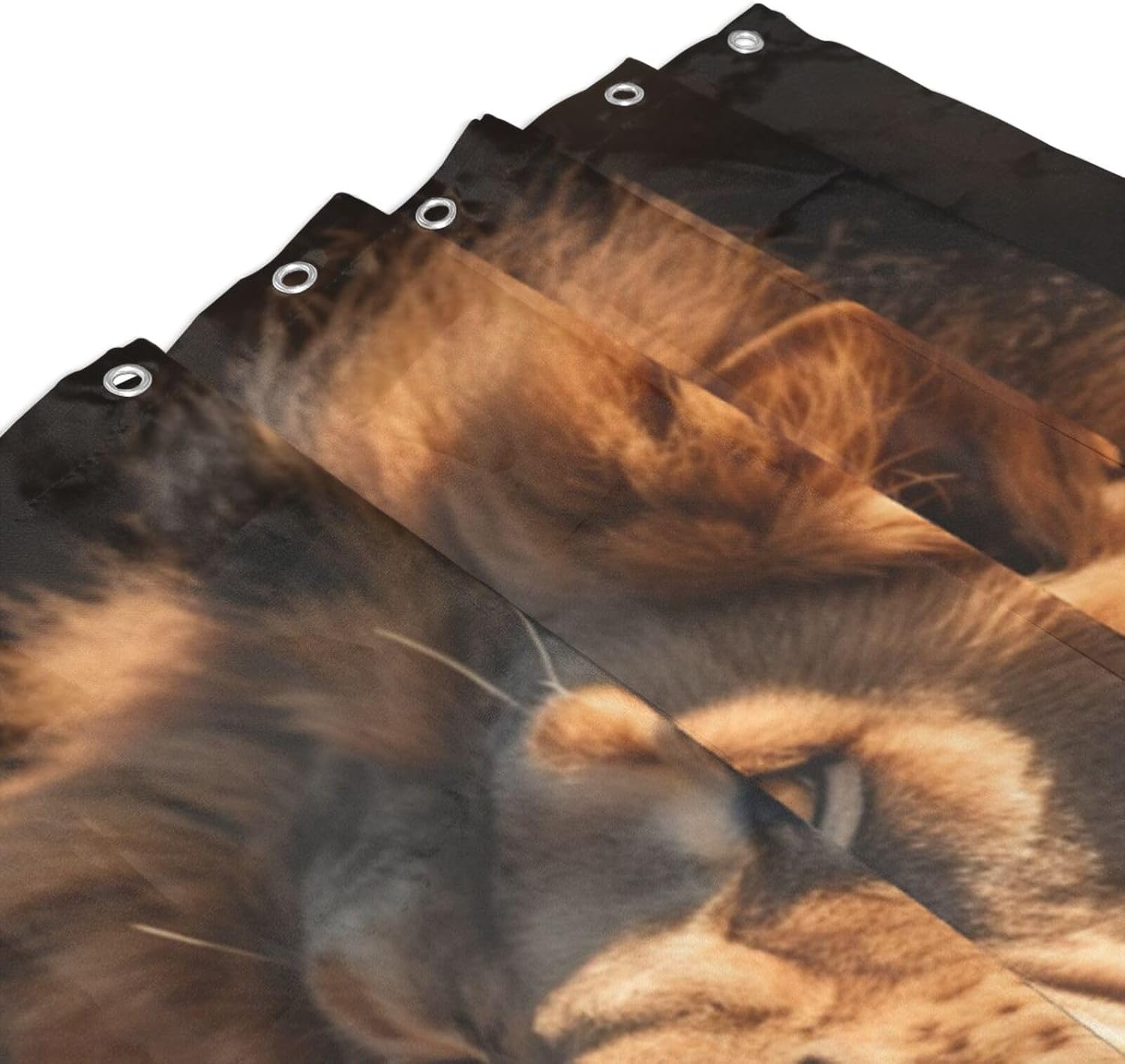 Brown Lion Waterproof Shower Curtain Set with 12 Hooks 72x72in