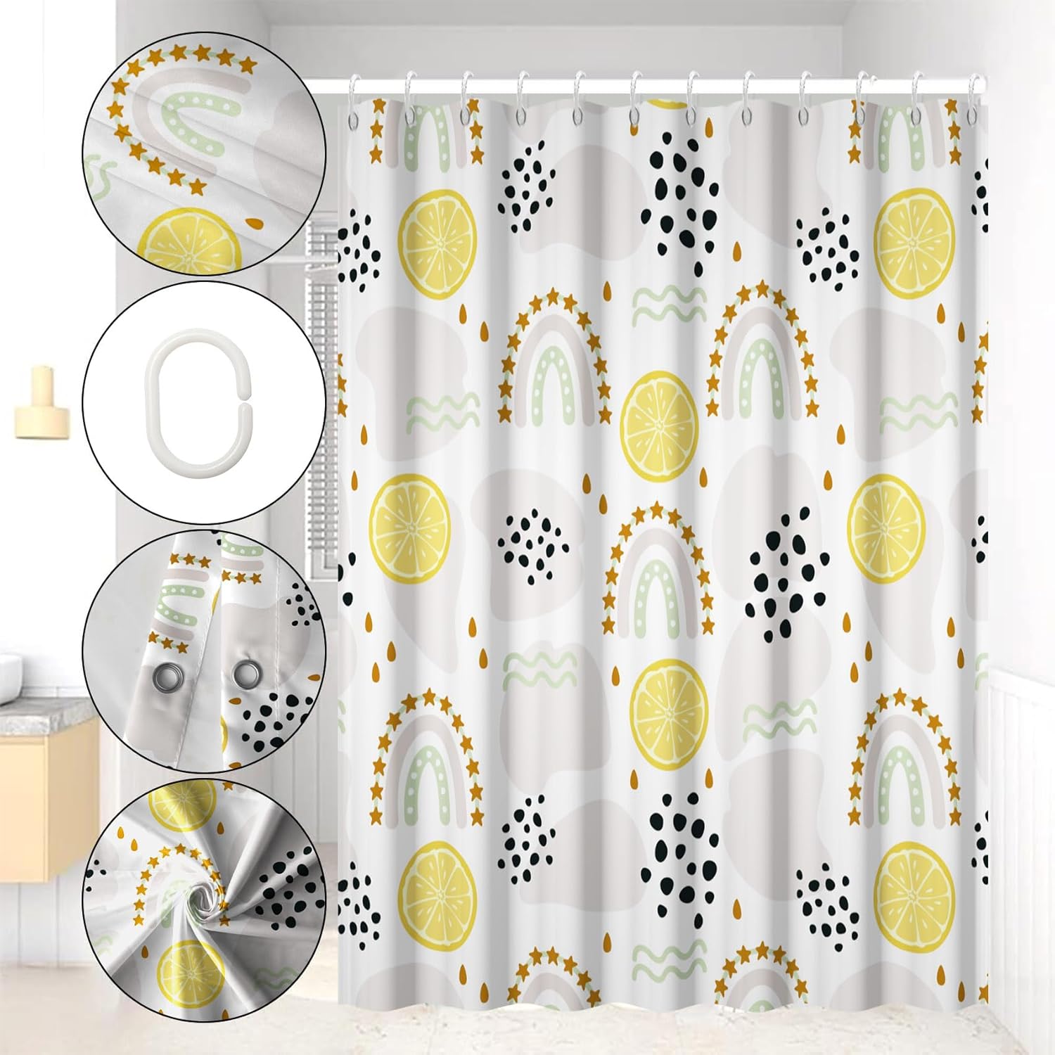 Renaiss 72x72 Inches Boho Rainbow Shower Curtain with Hooks