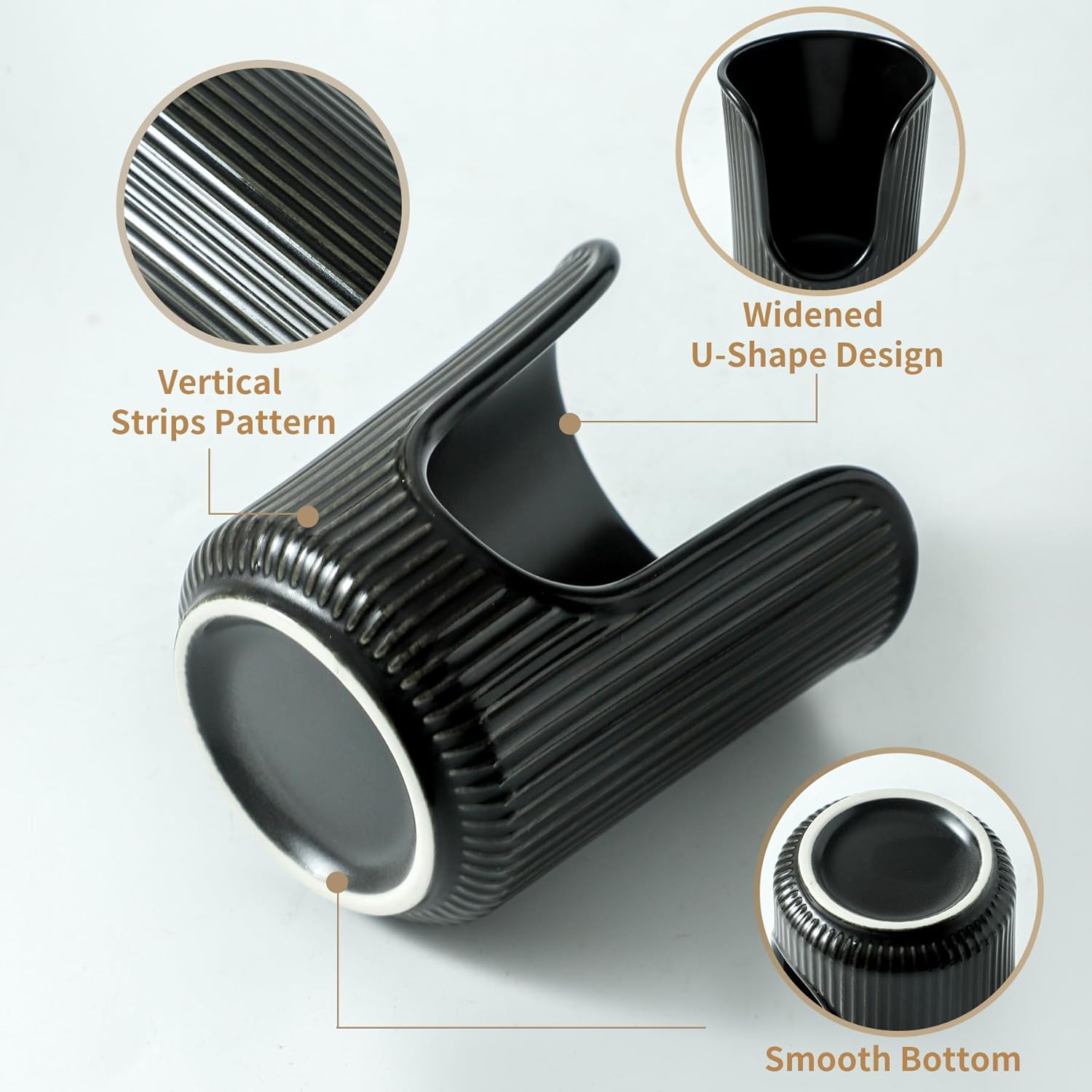 Dobbyby Ceramic Cup Dispenser with Vertical Stripes - Black