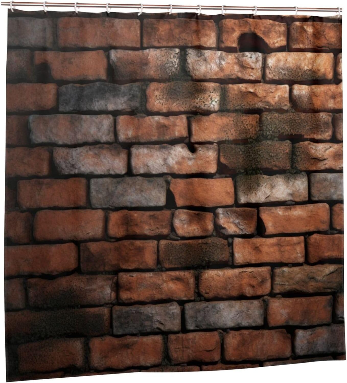 Red Brick Wall Pattern Shower Curtain Set with 12 Hooks