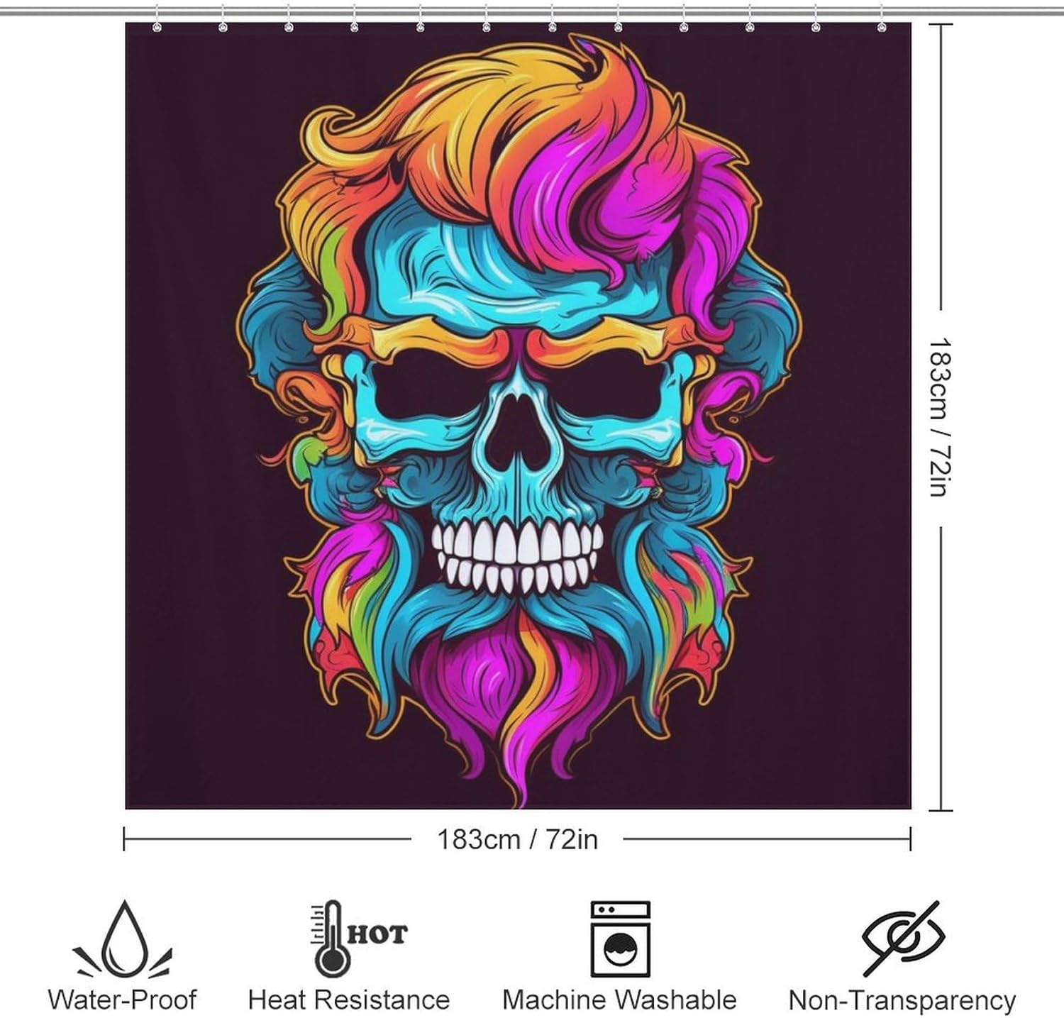 Blue Skull Shower Curtain Set with 12 Hooks 72x72in 1