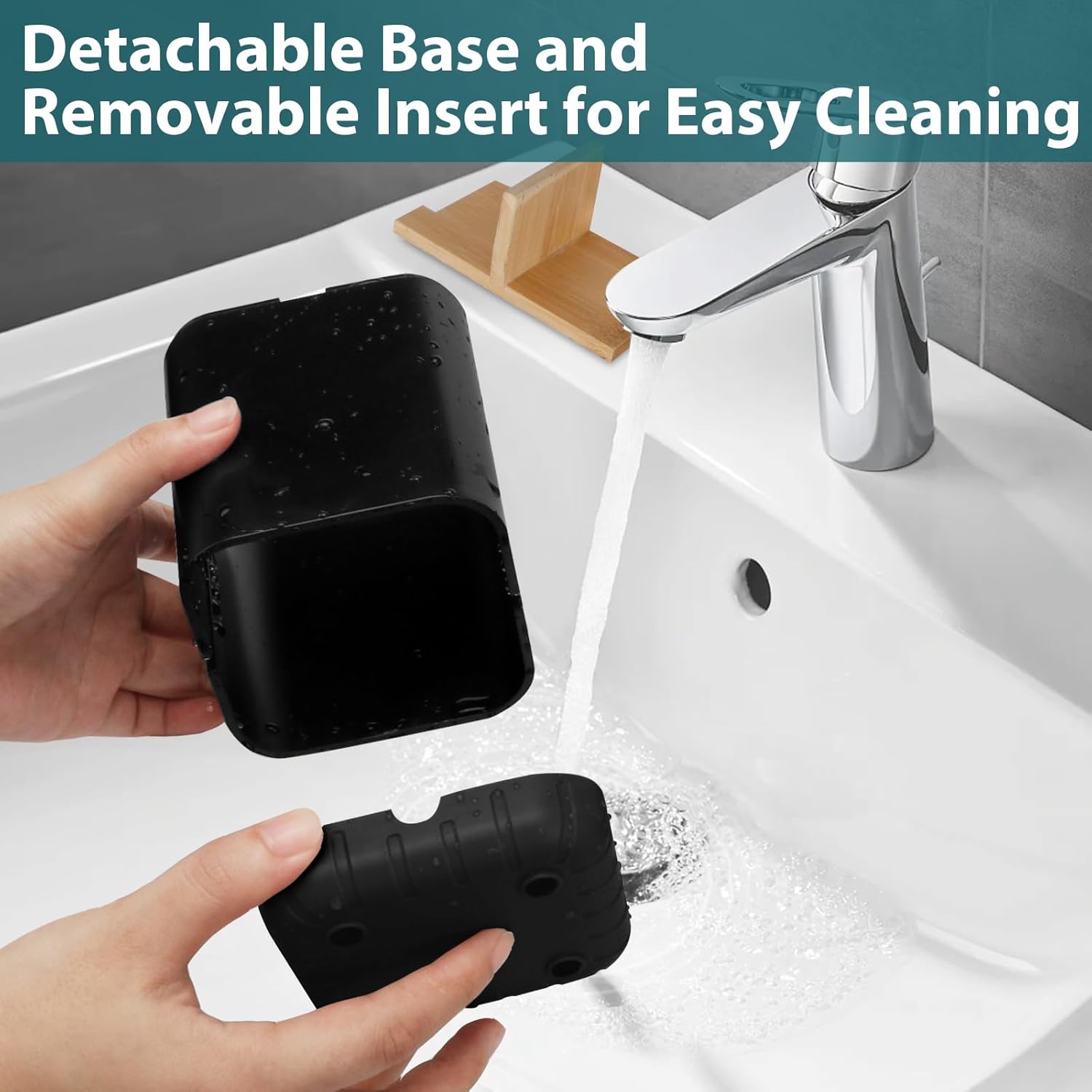 Boperzi Black Toothbrush Holder with Bamboo Divider