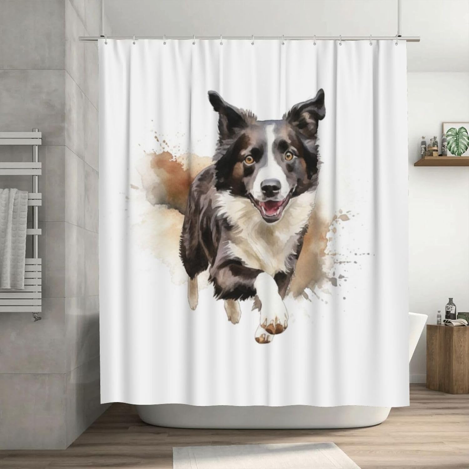 TIYAANDSY Black White Dog Shower Curtain Set 72x72in