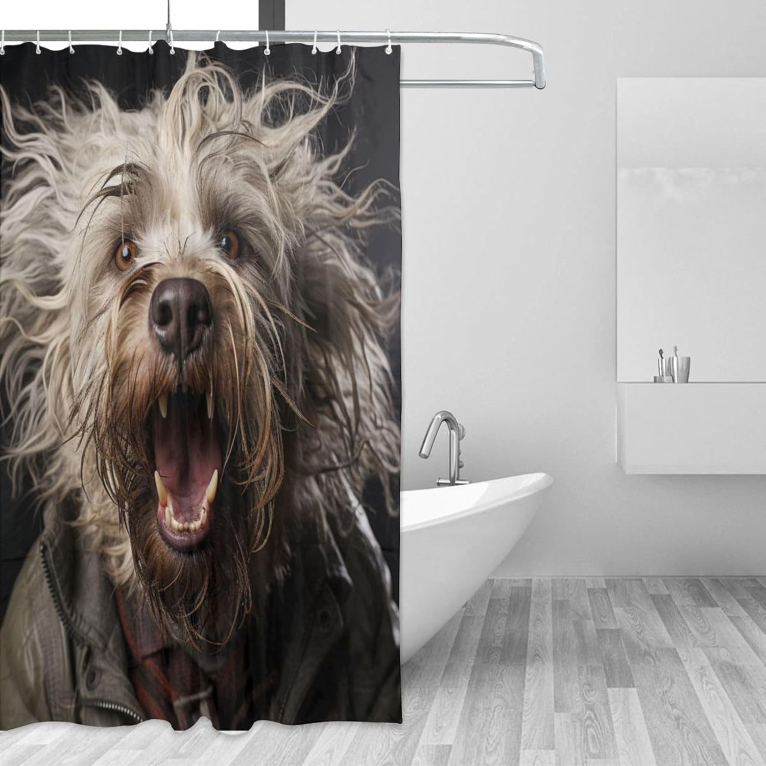 Black Dog Shower Curtain with 12 Hooks 72x72in