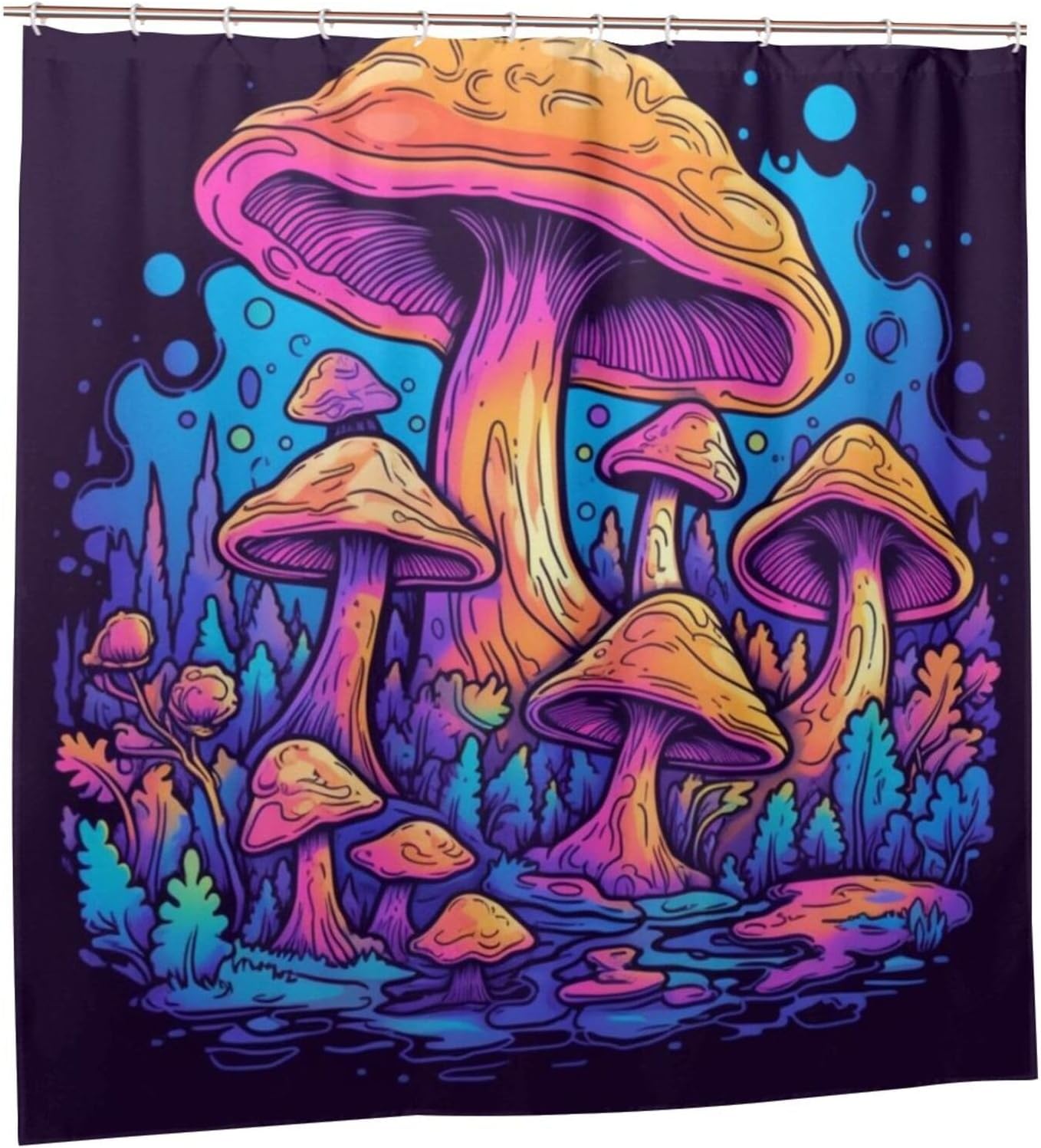 Trippy Mushroom Shower Curtain Set Red Blue Forest