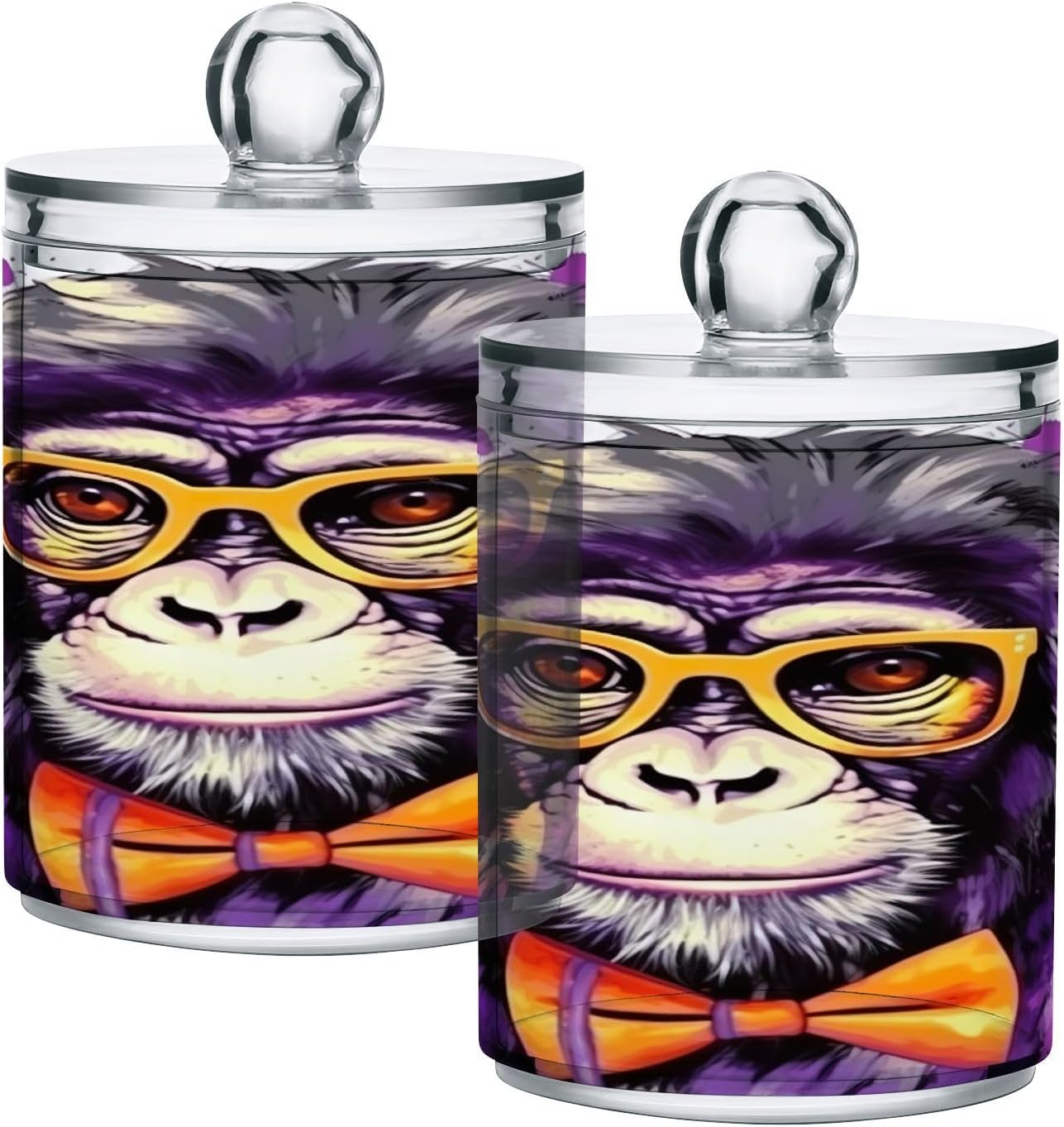 YetTasBin Monkey Clear Apothecary Jars 2 Pack 14 oz Cotton Swab Holder