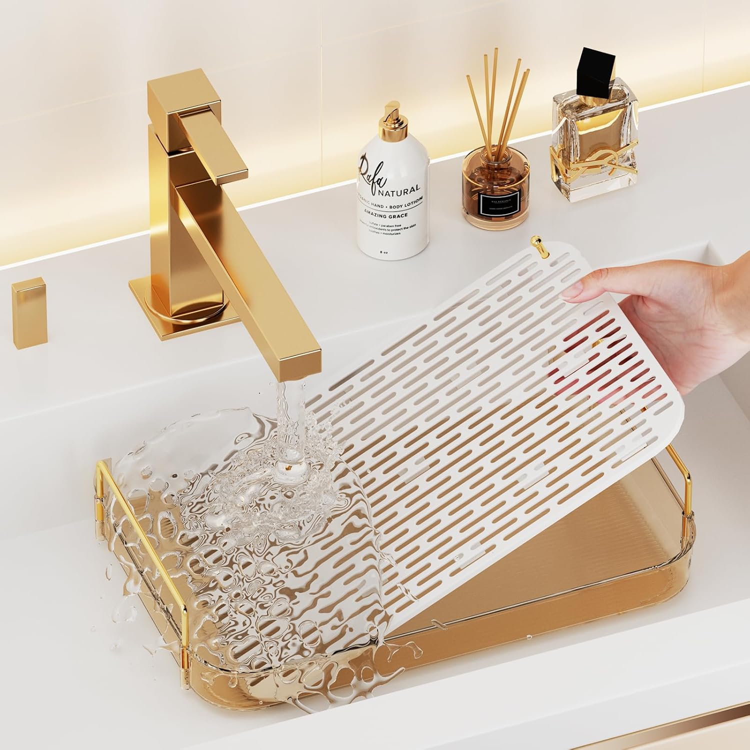 Seoneiro Whiskey Tray with Drain Board and Cup Holders 1