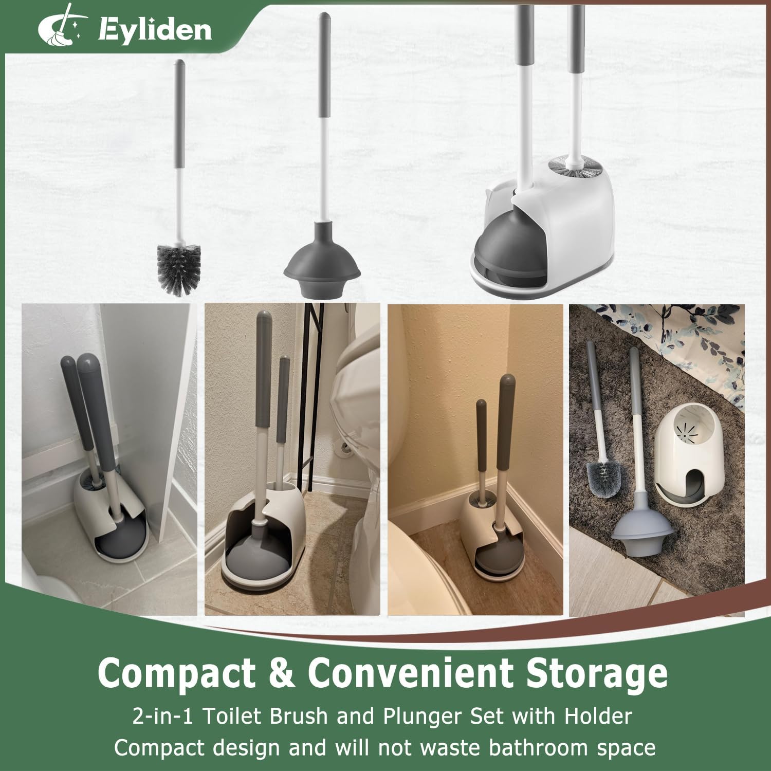 Eyliden Toilet Plunger and Brush Set with Holder