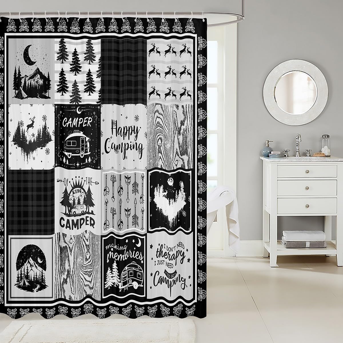 Erosebridal Kids Camping Shower Curtain Set with 15 Hooks