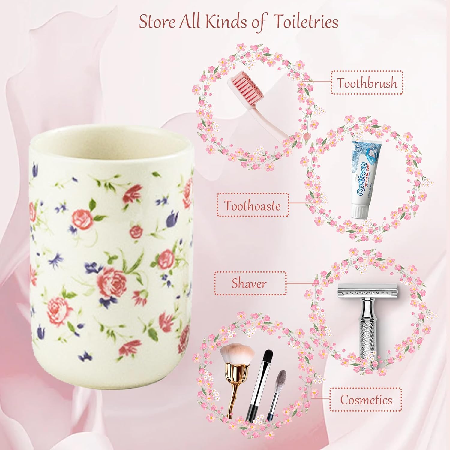 WREWING Rose White Ceramic Bathroom Accessory Set 3PCS