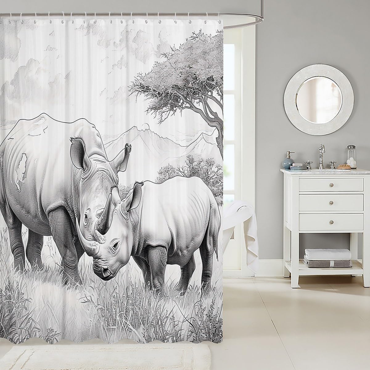 Erosebridal Rhino Kids Bathroom Shower Curtain Set